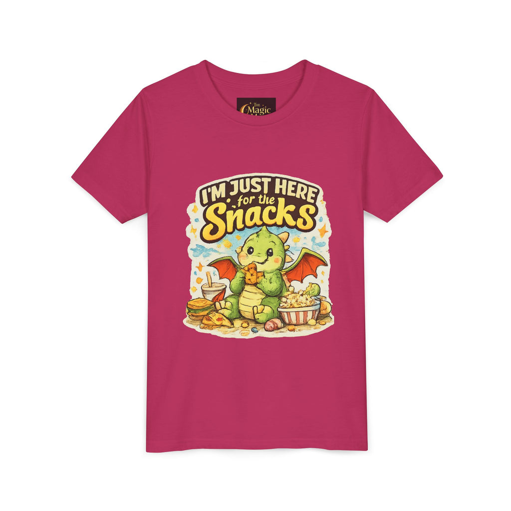 Kids Tee — Cute Dragon “I’m Just Here for the Snacks” Graphic T-Shirt