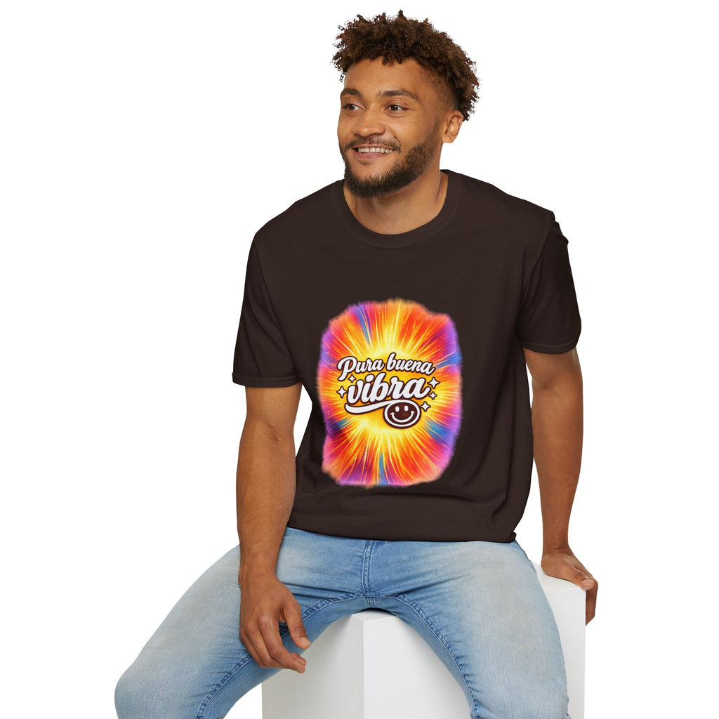 Pura Buena Vibra T-Shirt — Rainbow Tie-Dye Smile Tee