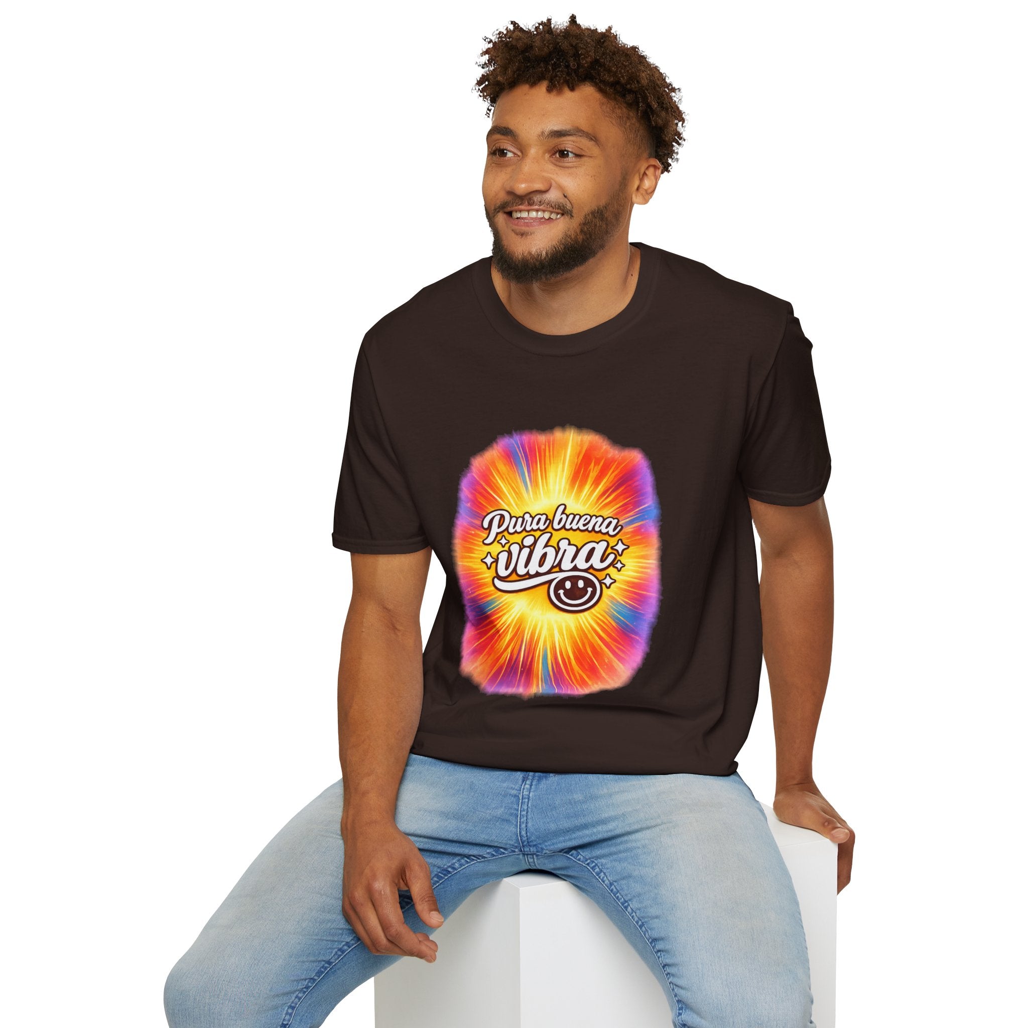 Pura Buena Vibra T-Shirt — Rainbow Tie-Dye Smile Tee