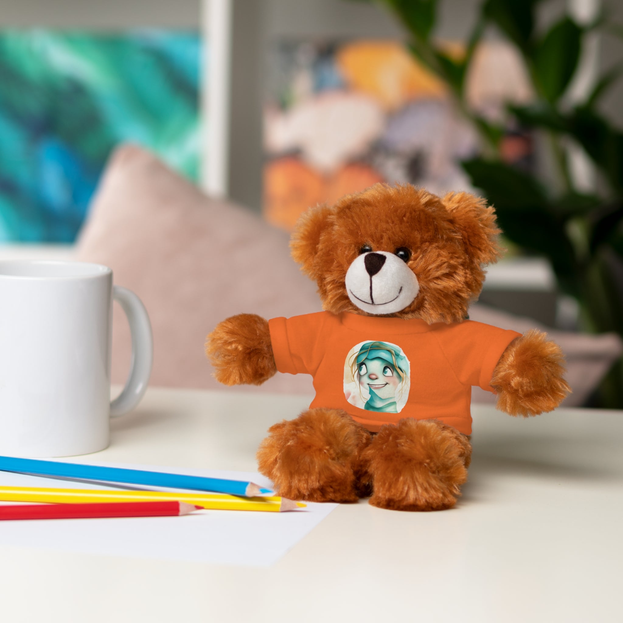 Personalized Plush Bear with Custom Tee — Cute Cartoon Portrait