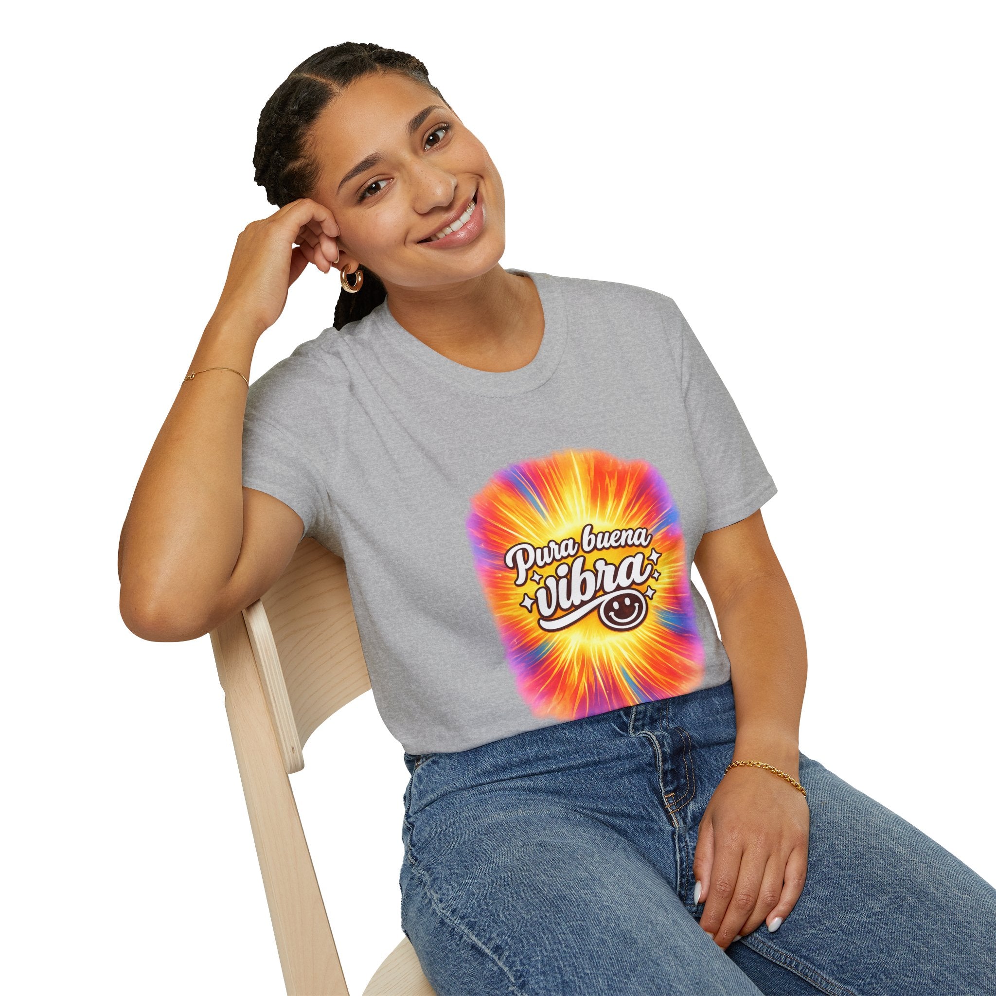 Pura Buena Vibra T-Shirt — Rainbow Tie-Dye Smile Tee