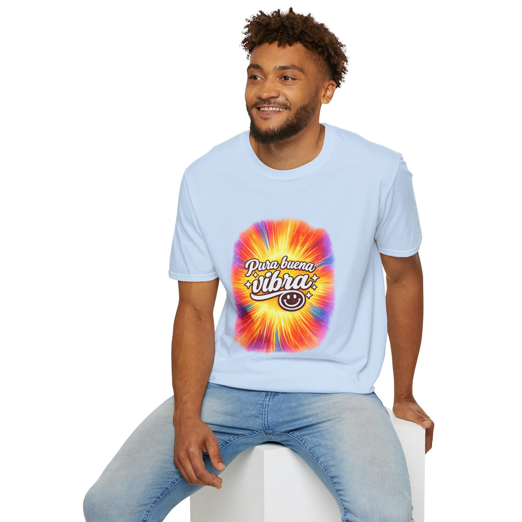 Pura Buena Vibra T-Shirt — Rainbow Tie-Dye Smile Tee