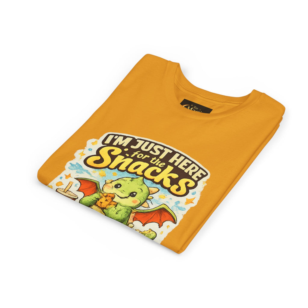 Kids Tee — Cute Dragon “I’m Just Here for the Snacks” Graphic T-Shirt
