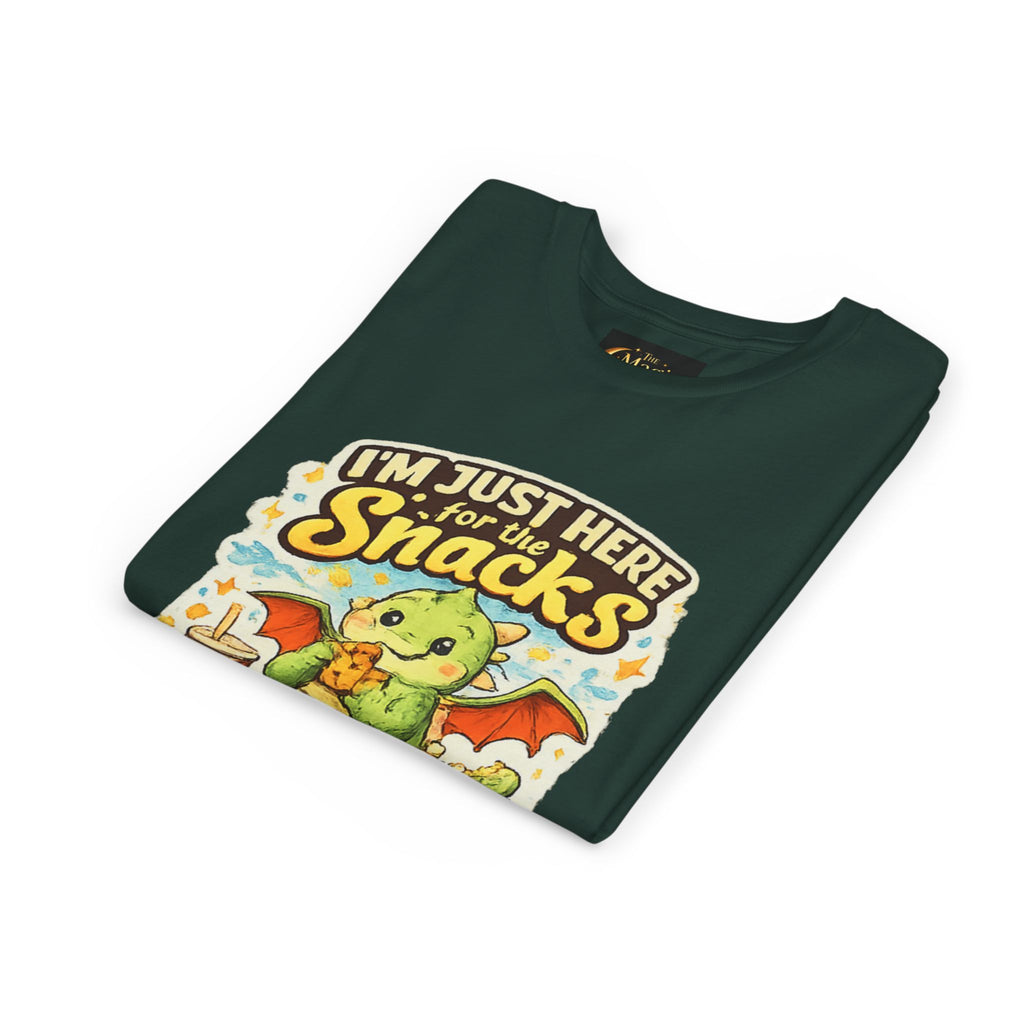 Kids Tee — Cute Dragon “I’m Just Here for the Snacks” Graphic T-Shirt