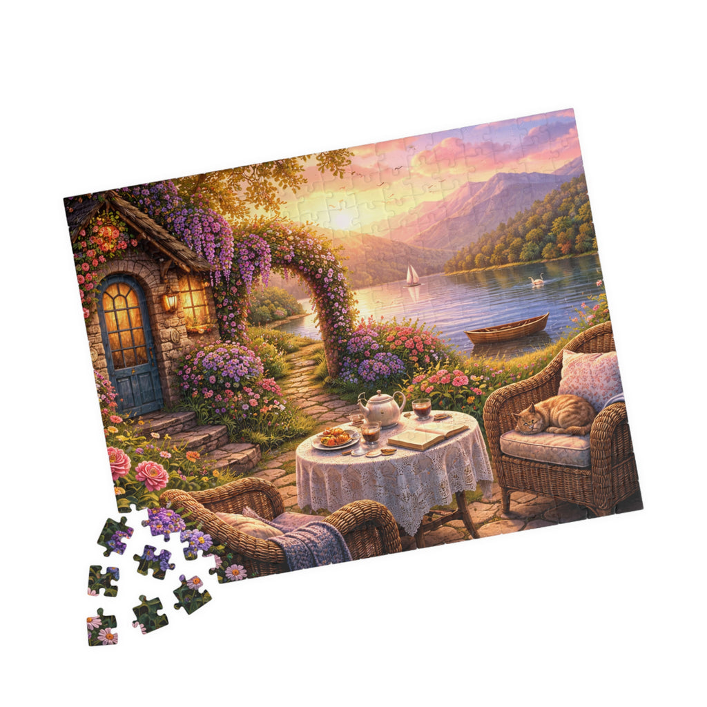 Scenic Lakeside Cottage Puzzle — Tranquil Tea Time 110–1014 Piece Jigsaw