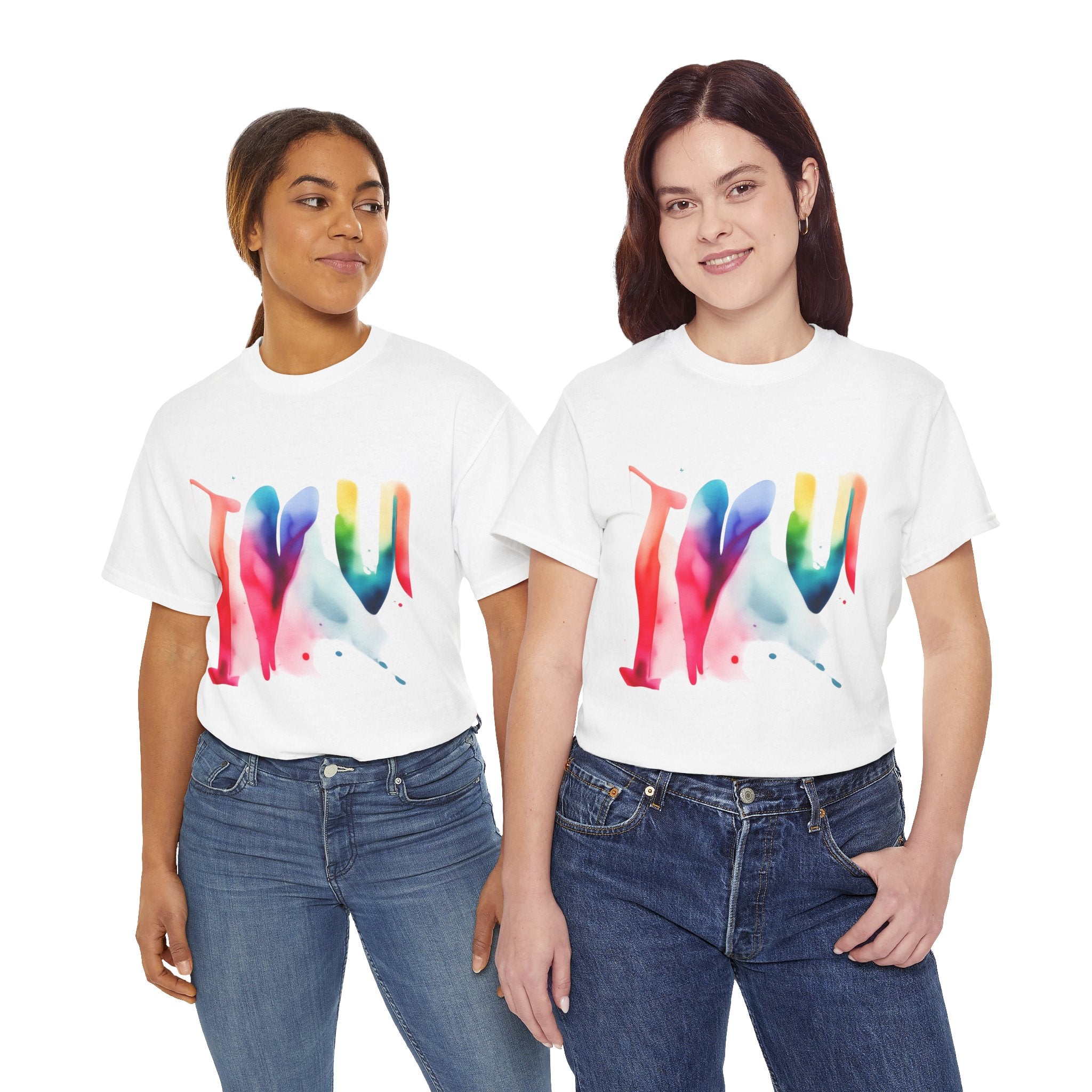 T-Shirt — Watercolor Rainbow Heart Design