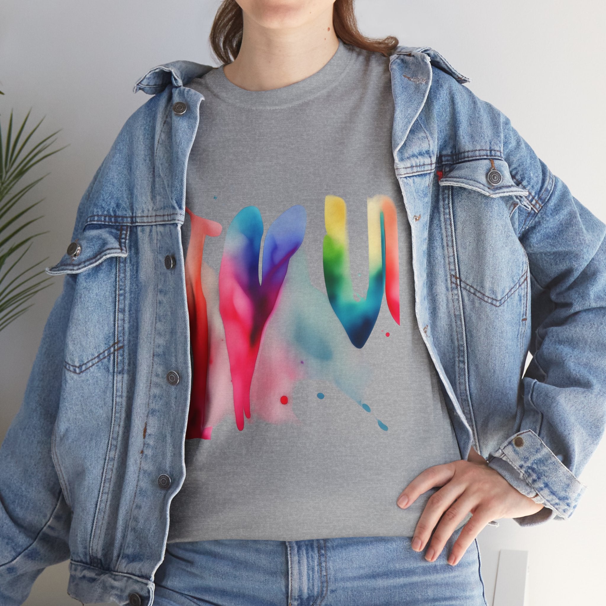T-Shirt — Watercolor Rainbow Heart Design