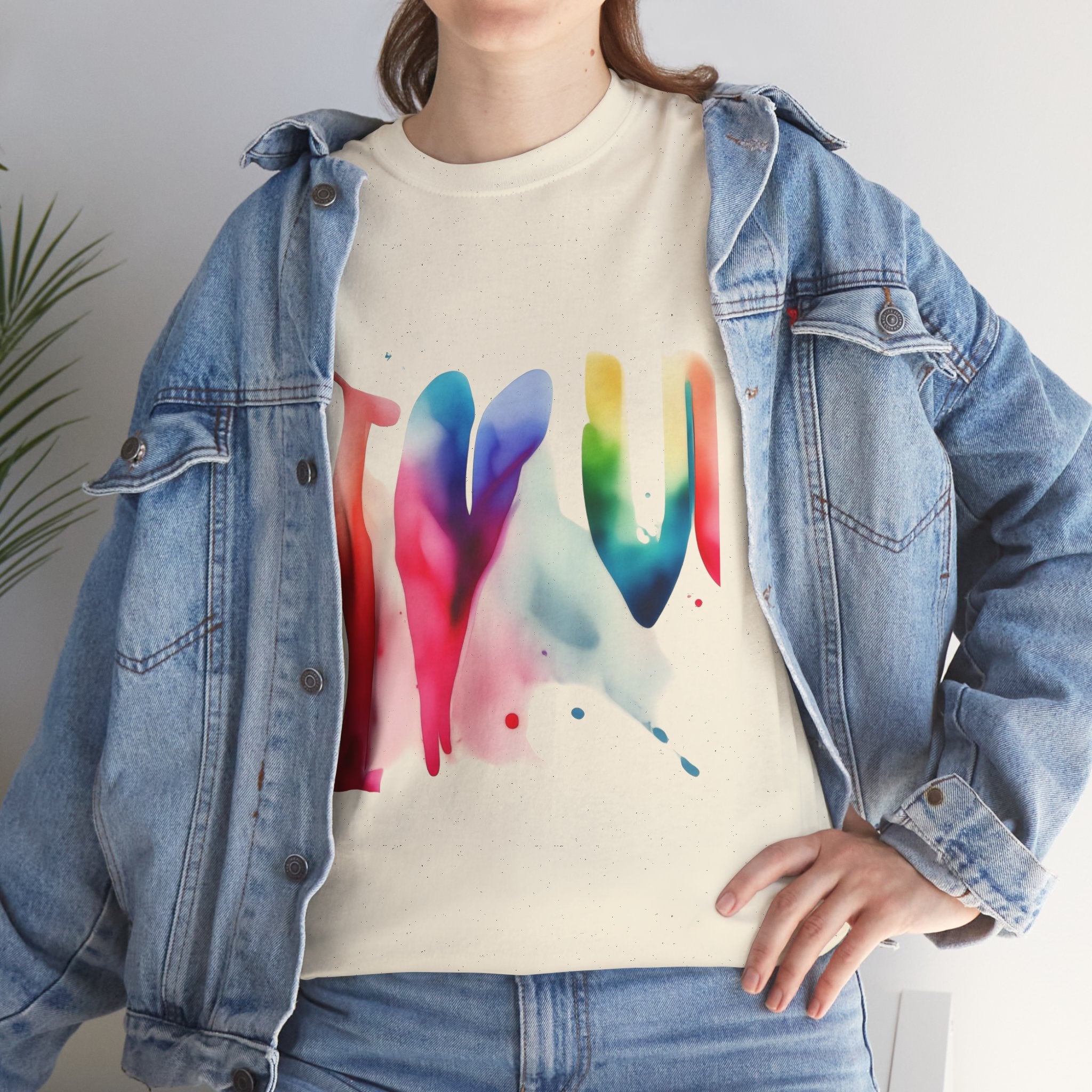 T-Shirt — Watercolor Rainbow Heart Design