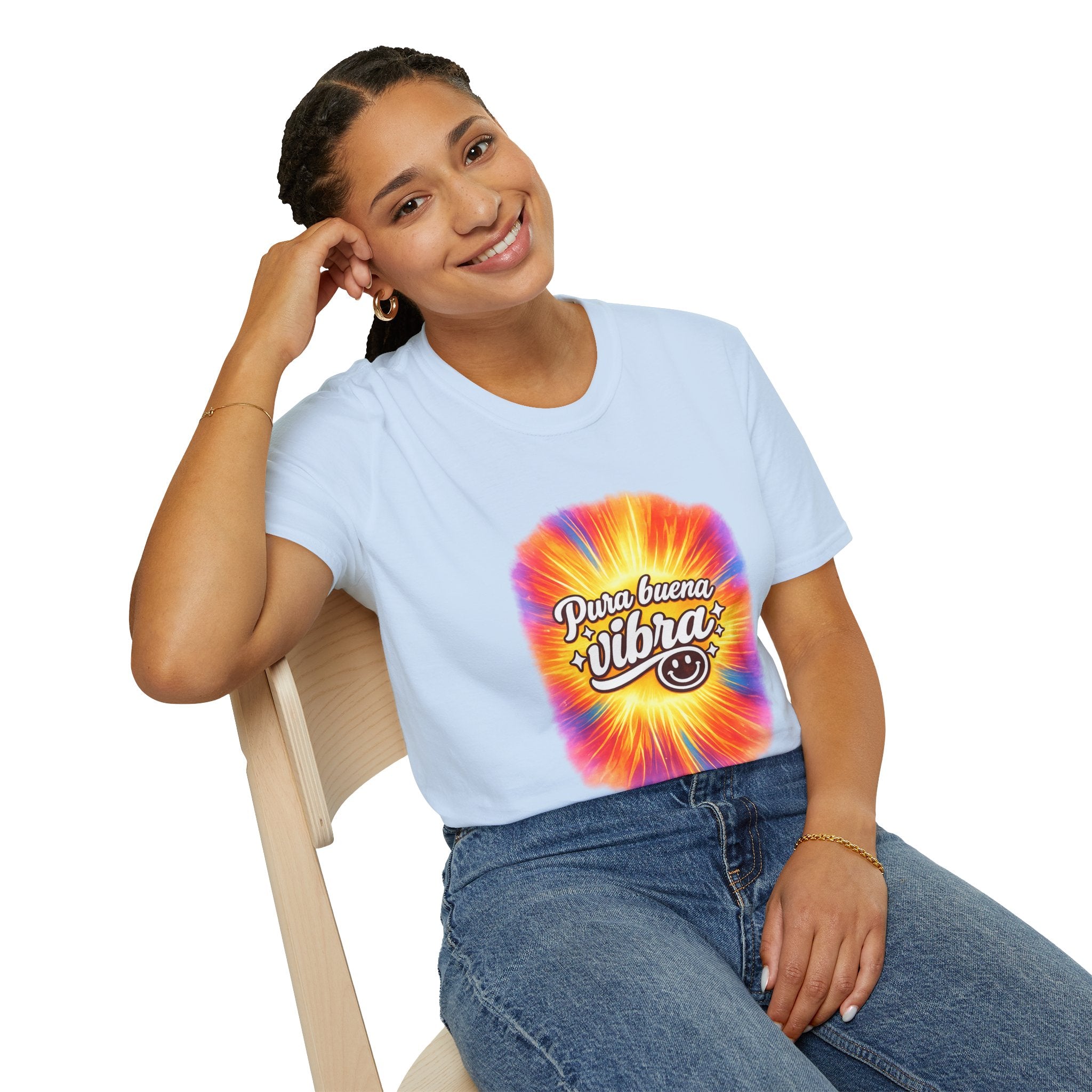 Pura Buena Vibra T-Shirt — Rainbow Tie-Dye Smile Tee