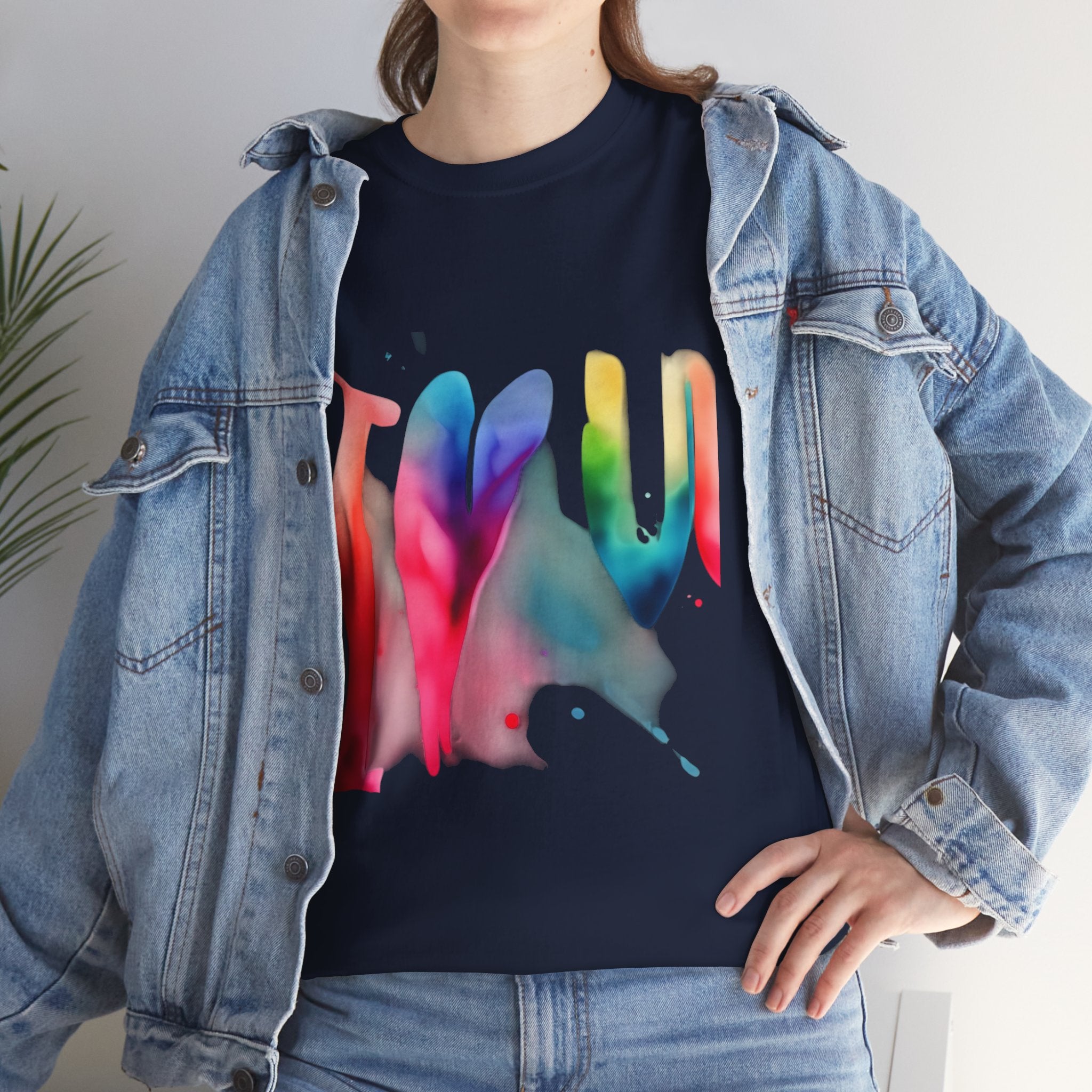 T-Shirt — Watercolor Rainbow Heart Design