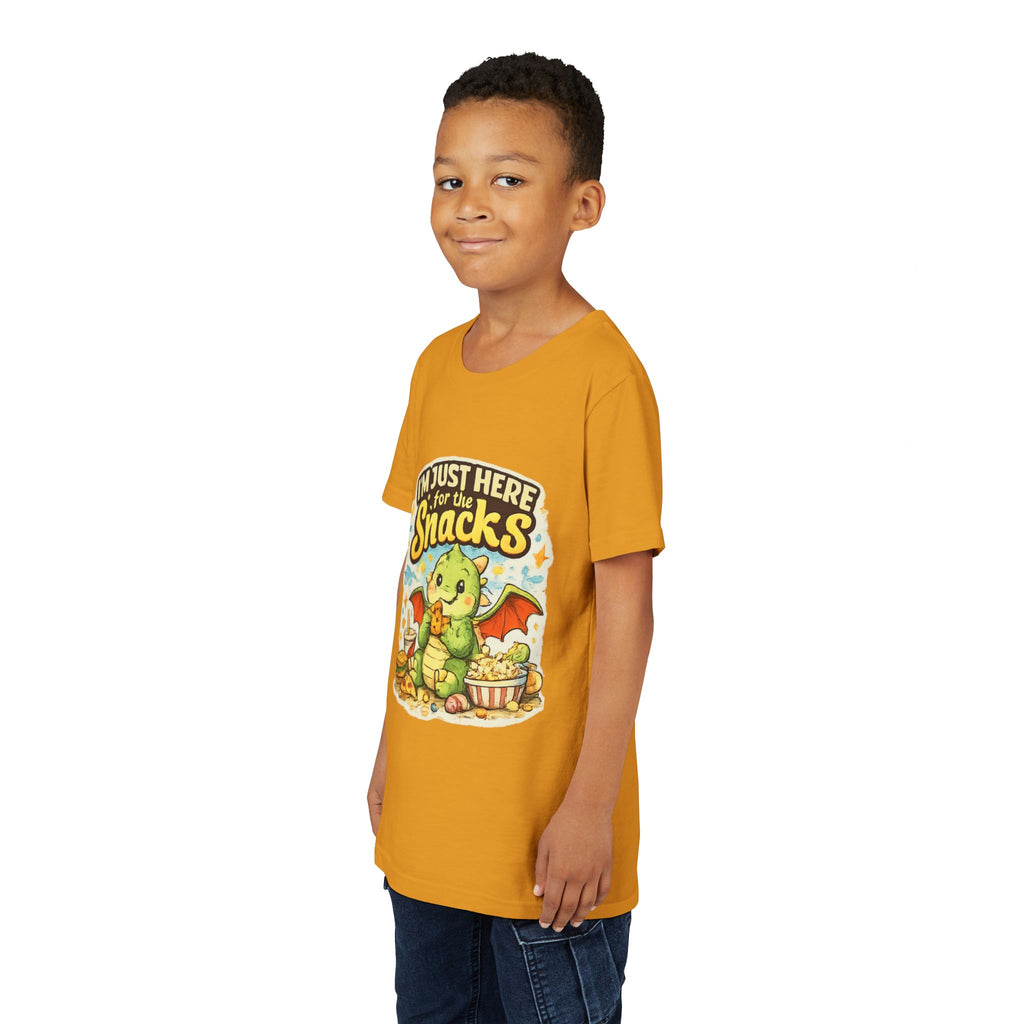 Kids Tee — Cute Dragon “I’m Just Here for the Snacks” Graphic T-Shirt