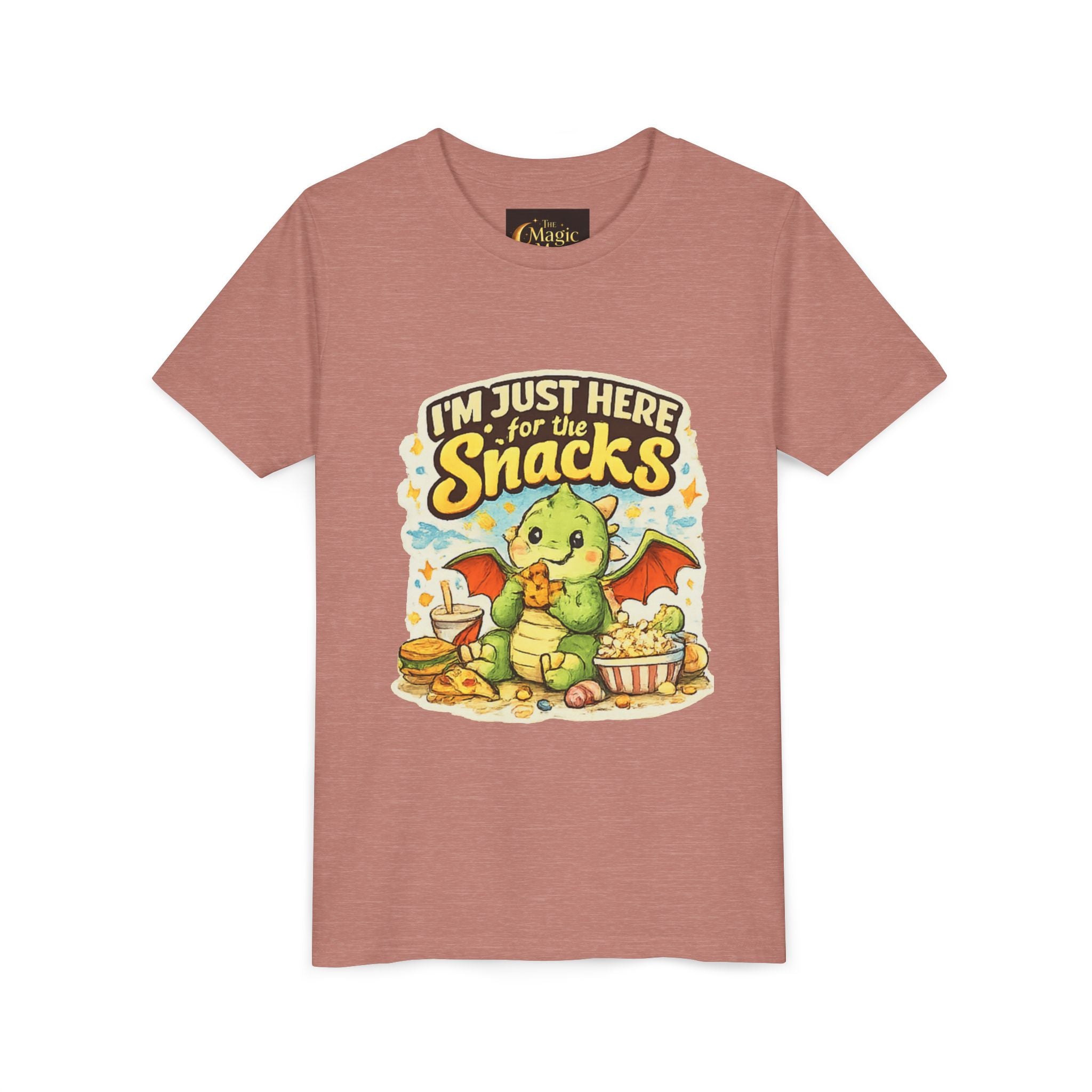 Kids Tee — Cute Dragon “I’m Just Here for the Snacks” Graphic T-Shirt