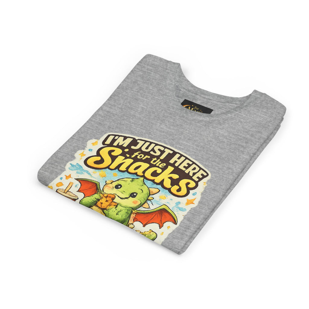 Kids Tee — Cute Dragon “I’m Just Here for the Snacks” Graphic T-Shirt