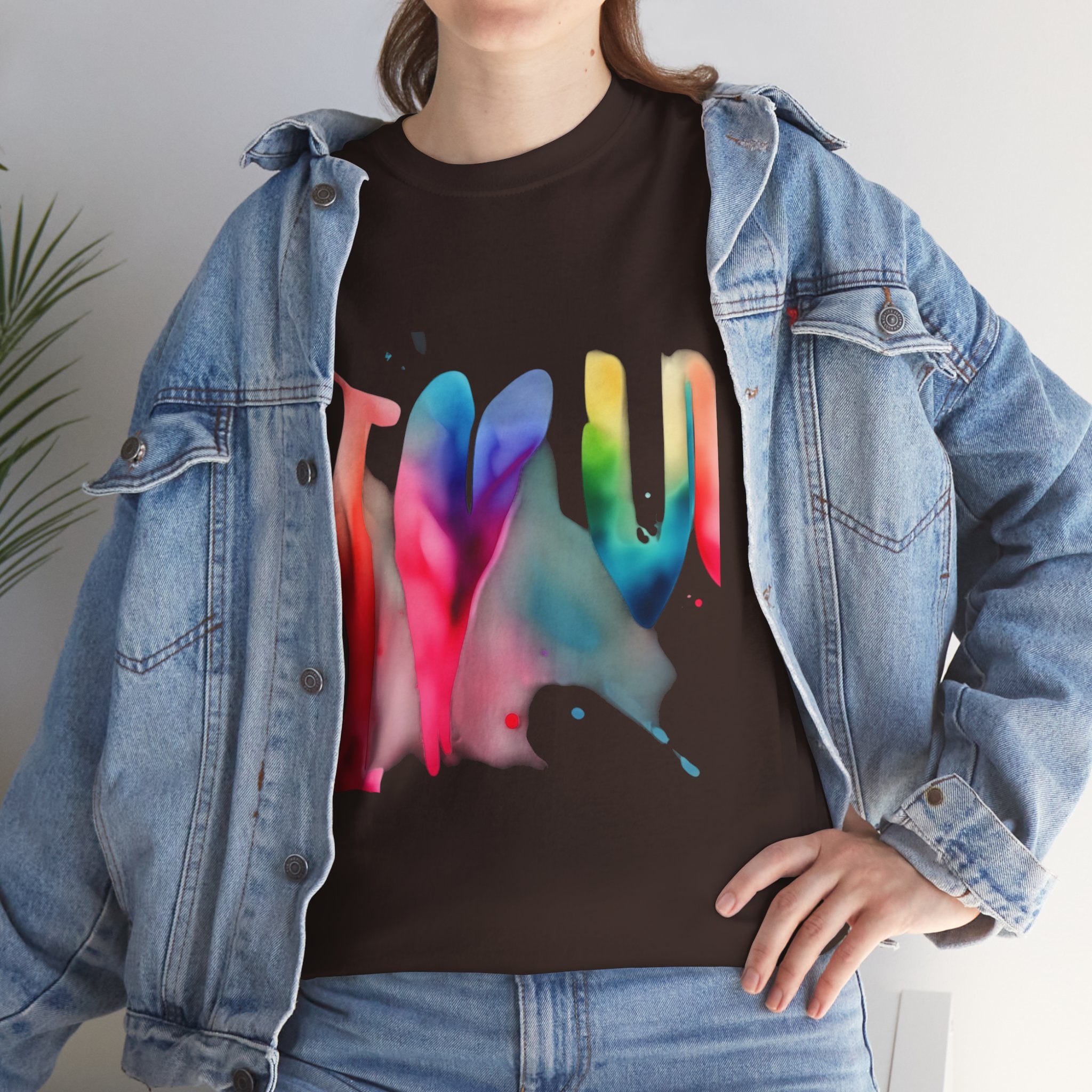 T-Shirt — Watercolor Rainbow Heart Design