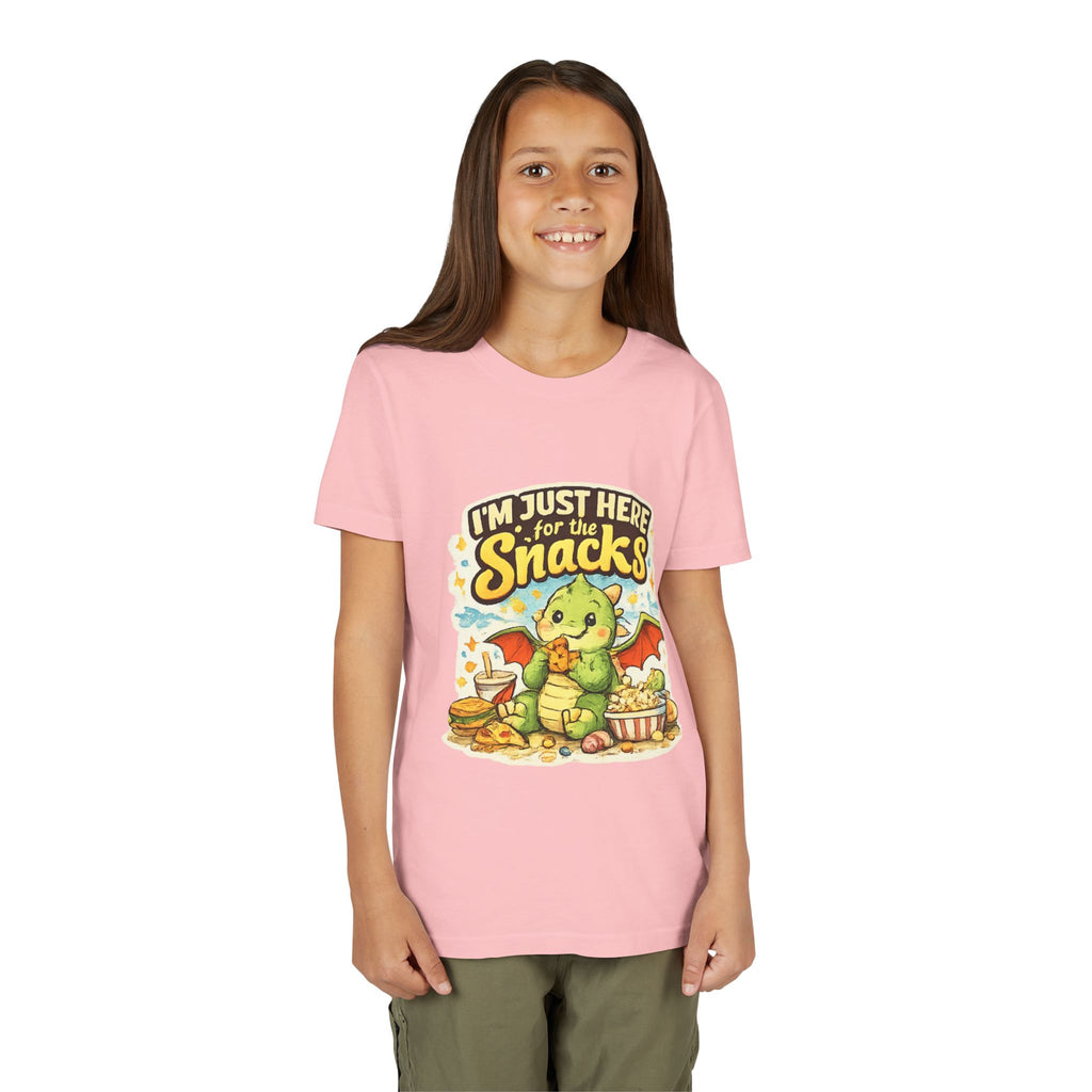 Kids Tee — Cute Dragon “I’m Just Here for the Snacks” Graphic T-Shirt