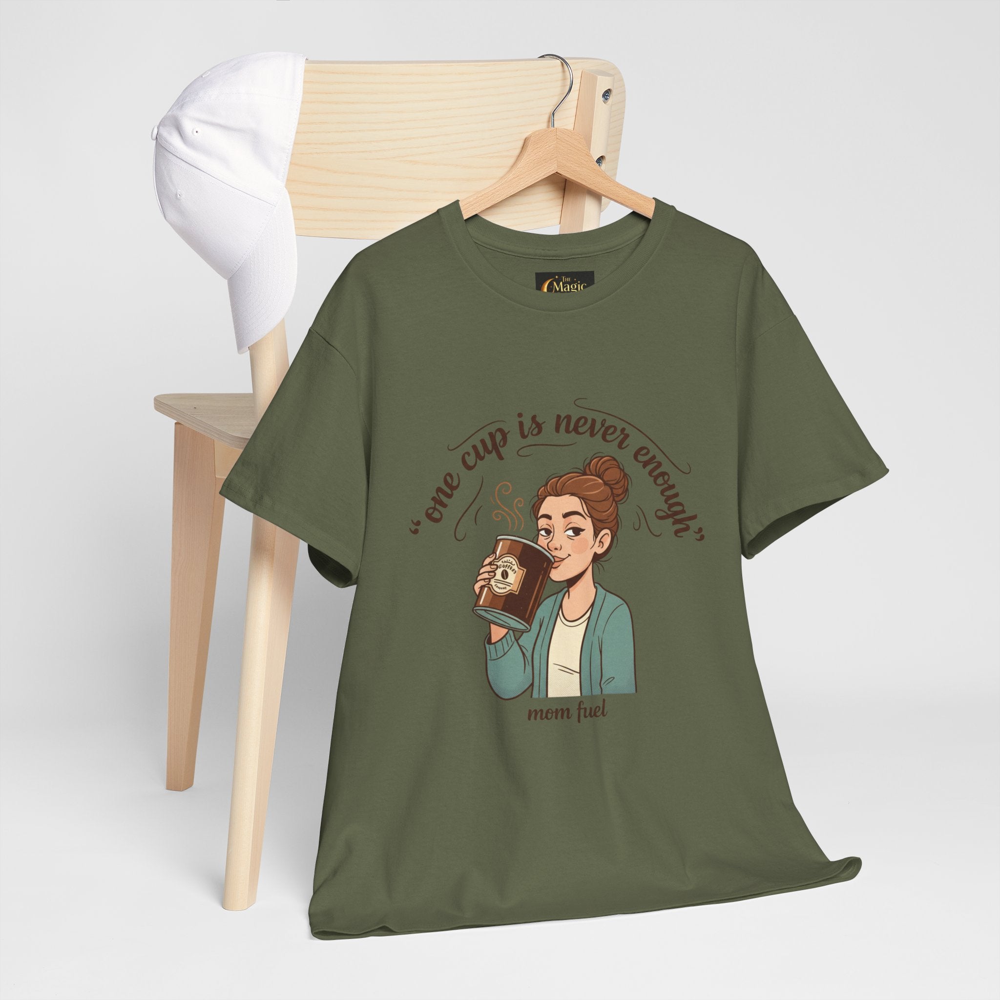Coffee Lover Tee — "One Cup Is Never Enough" Mom Fuel Graphic Shirt
