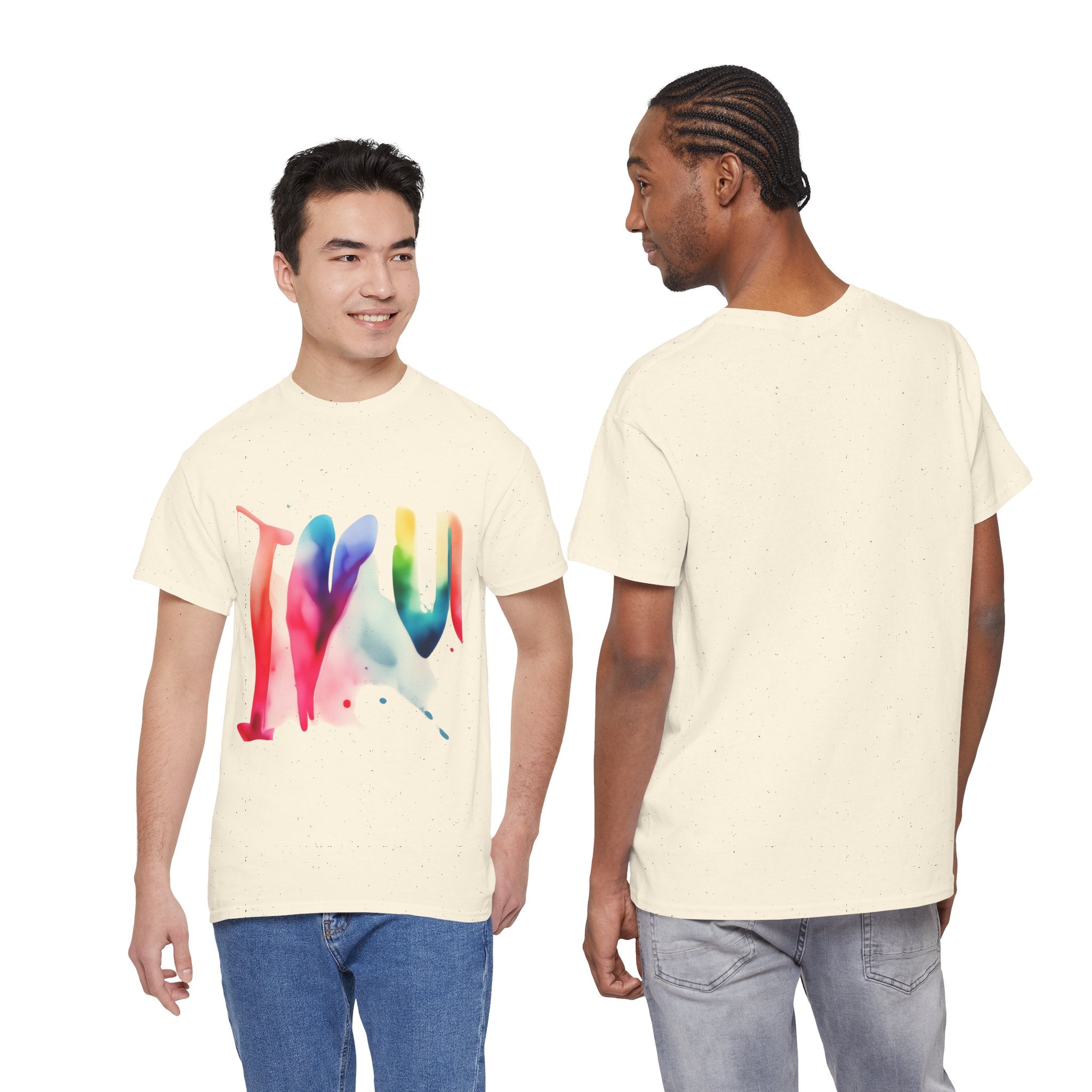 T-Shirt — Watercolor Rainbow Heart Design