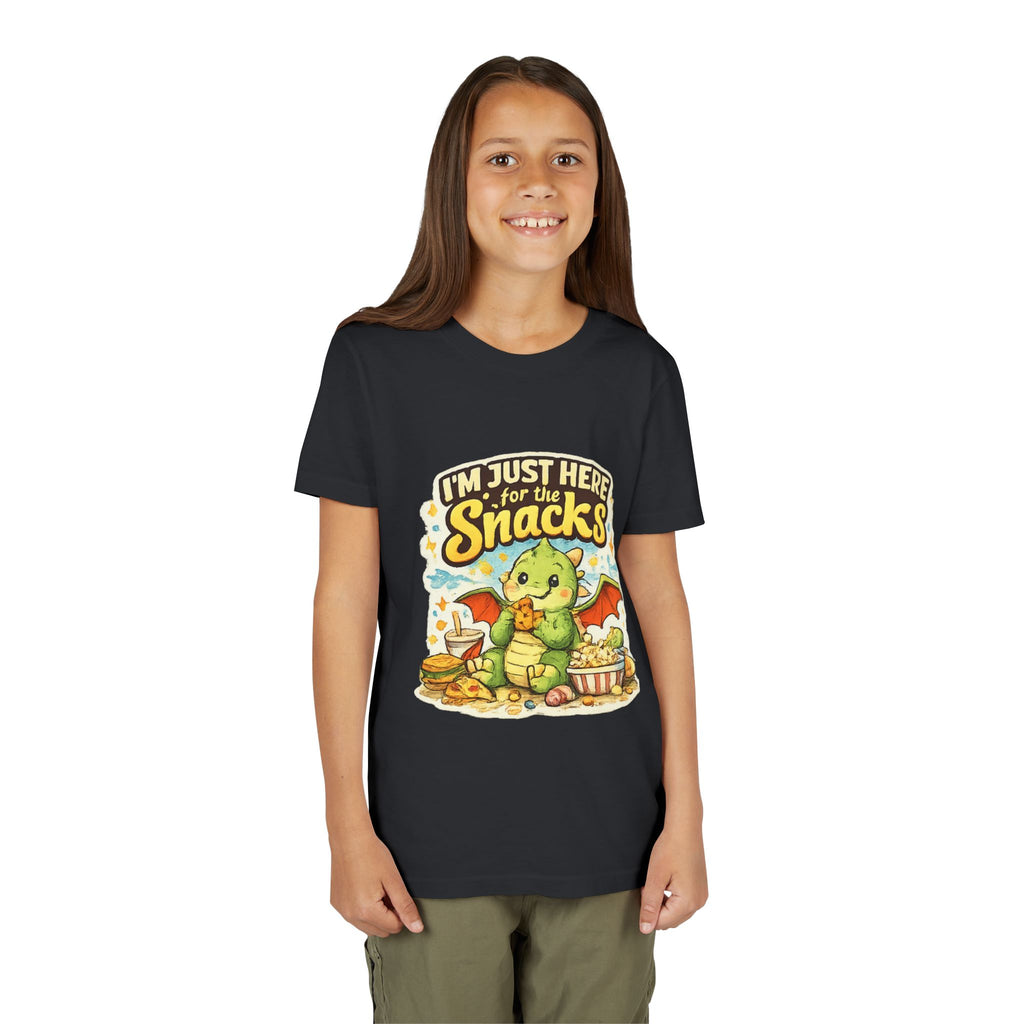 Kids Tee — Cute Dragon “I’m Just Here for the Snacks” Graphic T-Shirt