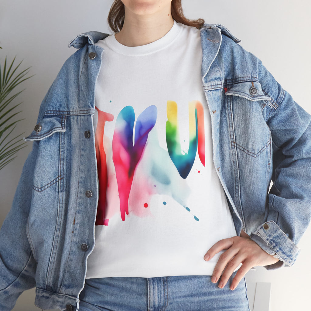 T-Shirt — Watercolor Rainbow Heart Design