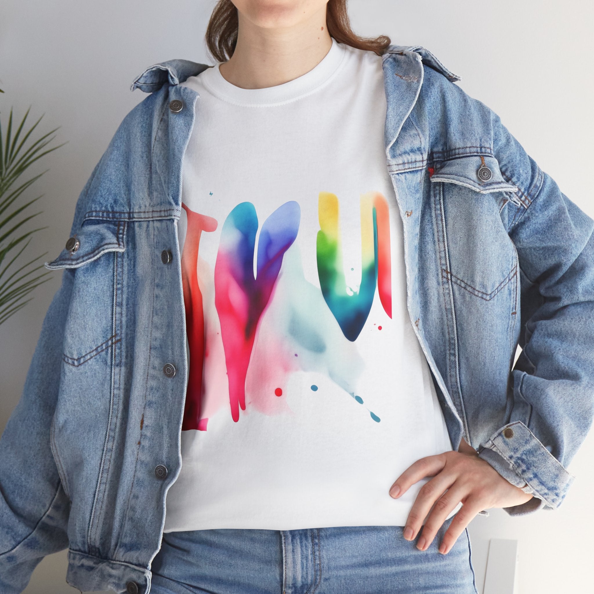 T-Shirt — Watercolor Rainbow Heart Design