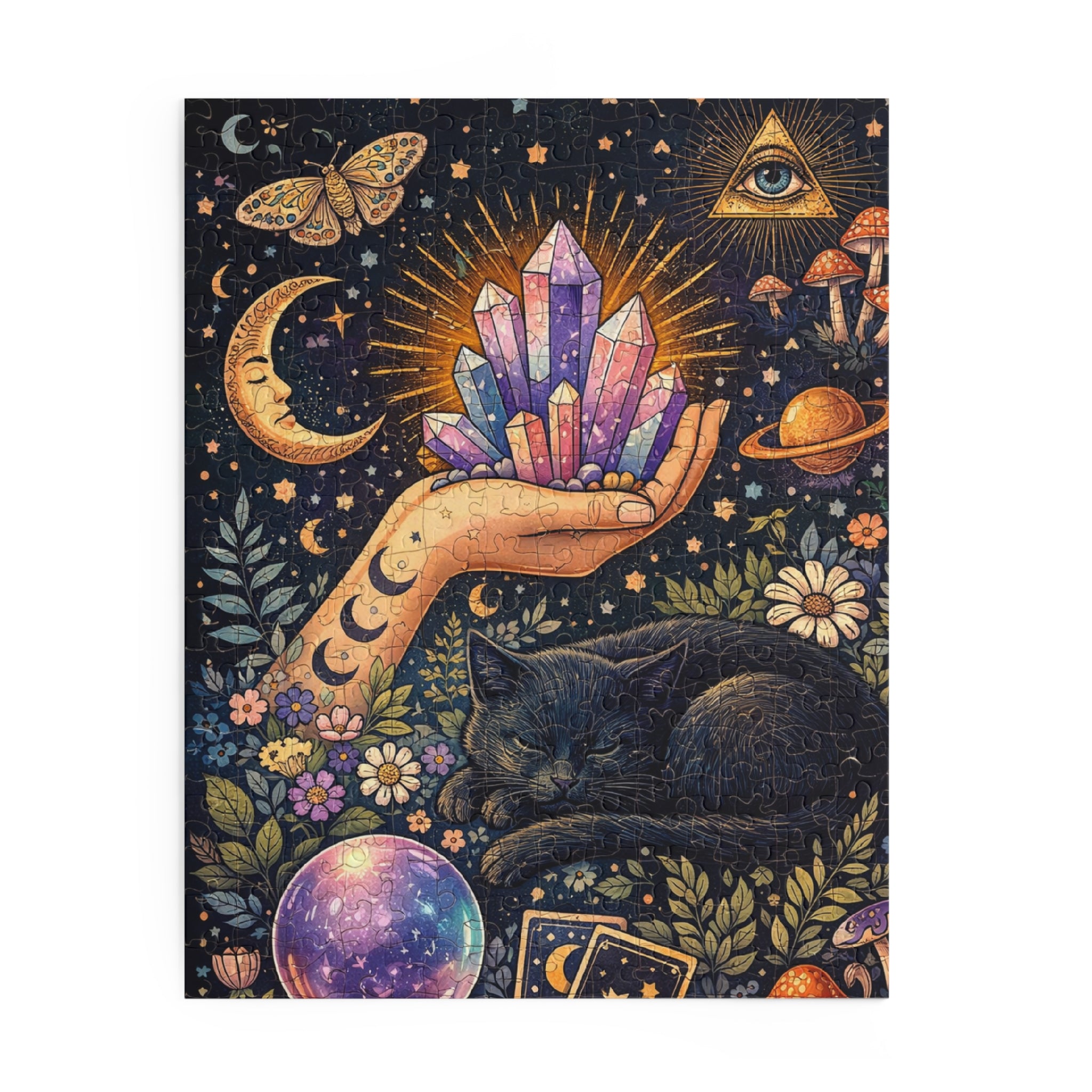 Mystic Crystal & Cat Puzzle — Spiritual 120/252/500-Piece Jigsaw