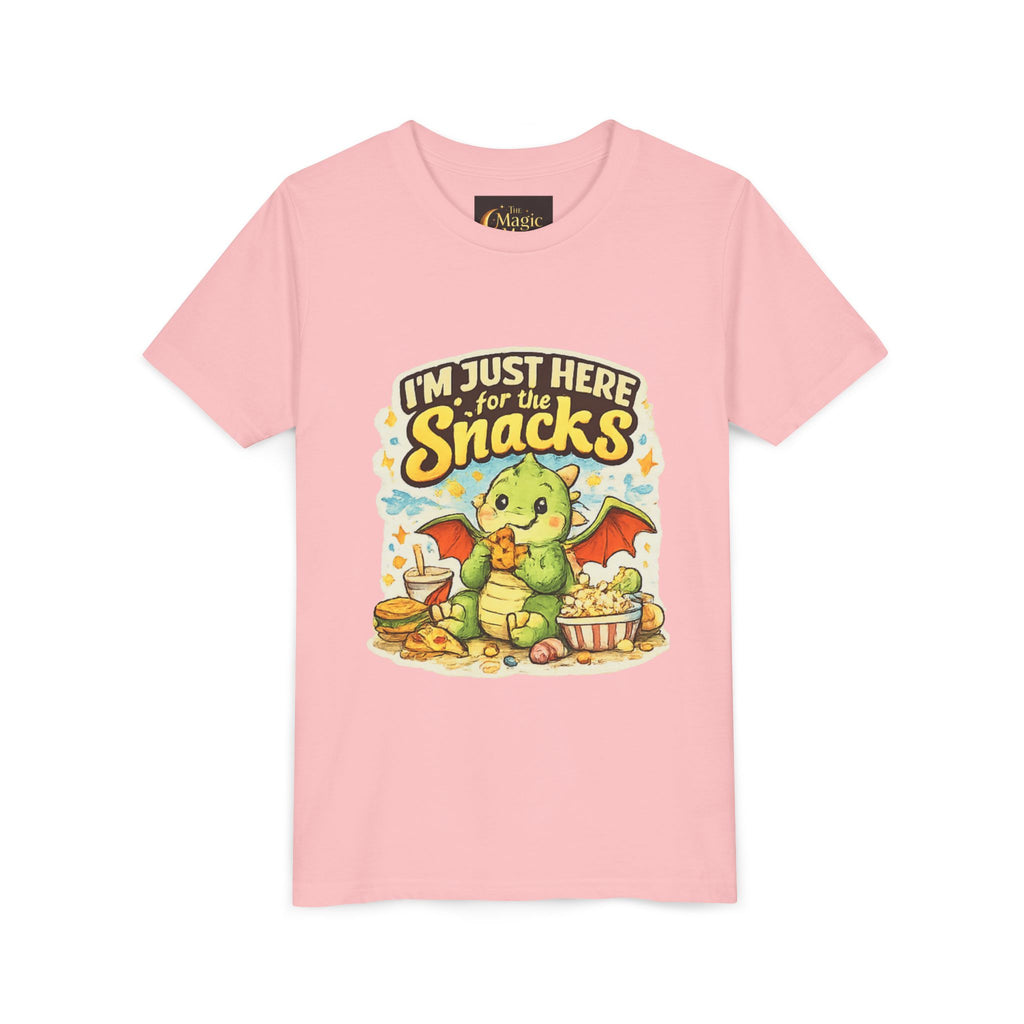 Kids Tee — Cute Dragon “I’m Just Here for the Snacks” Graphic T-Shirt