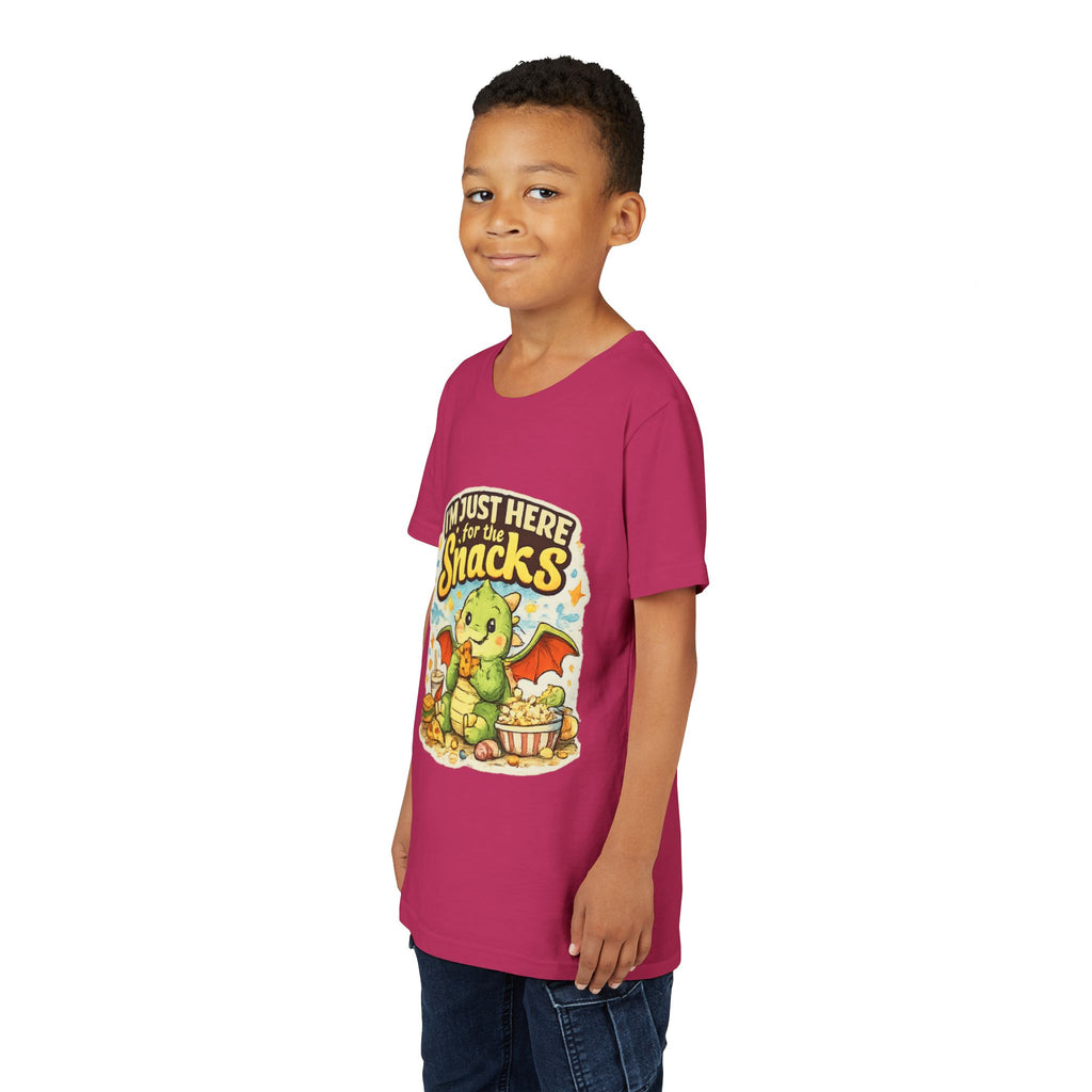 Kids Tee — Cute Dragon “I’m Just Here for the Snacks” Graphic T-Shirt