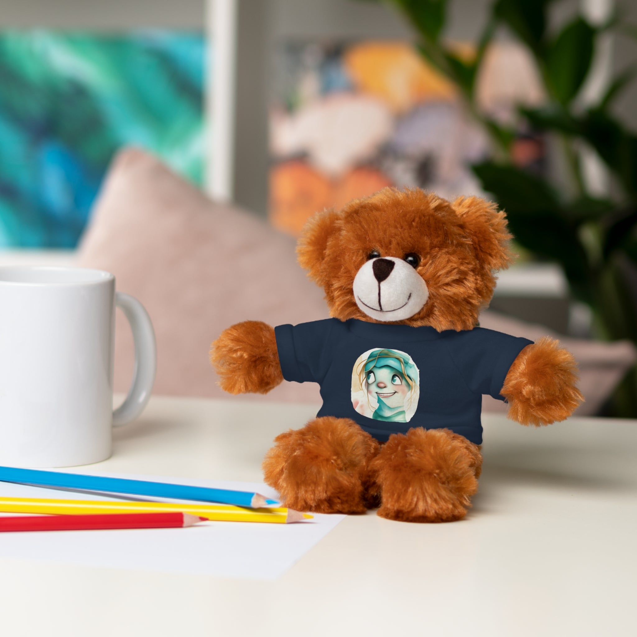 Personalized Plush Bear with Custom Tee — Cute Cartoon Portrait