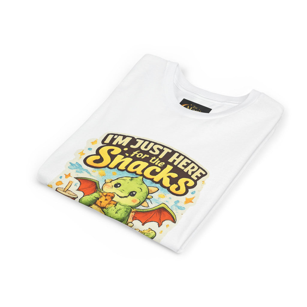 Kids Tee — Cute Dragon “I’m Just Here for the Snacks” Graphic T-Shirt