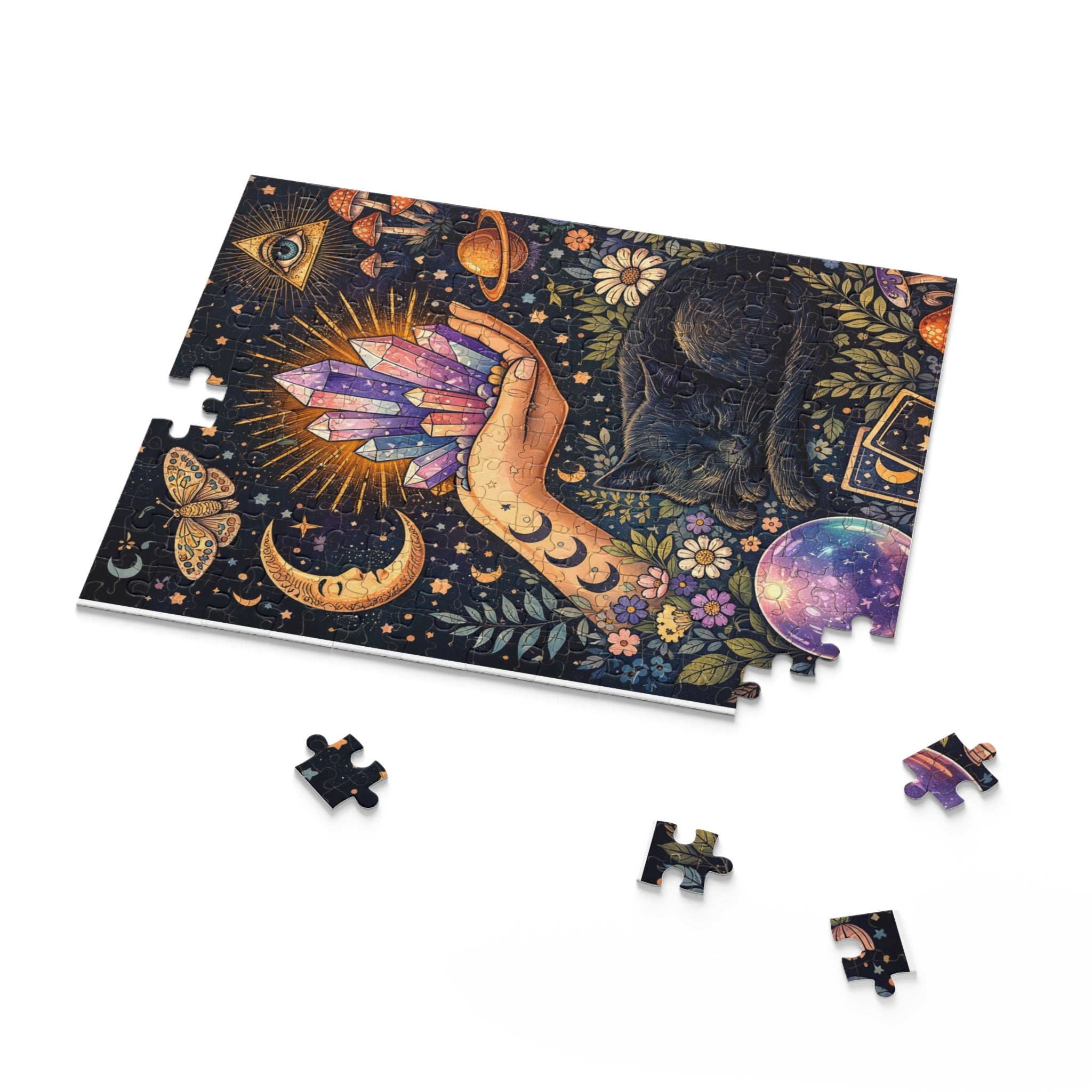 Mystic Crystal & Cat Puzzle — Spiritual 120/252/500-Piece Jigsaw