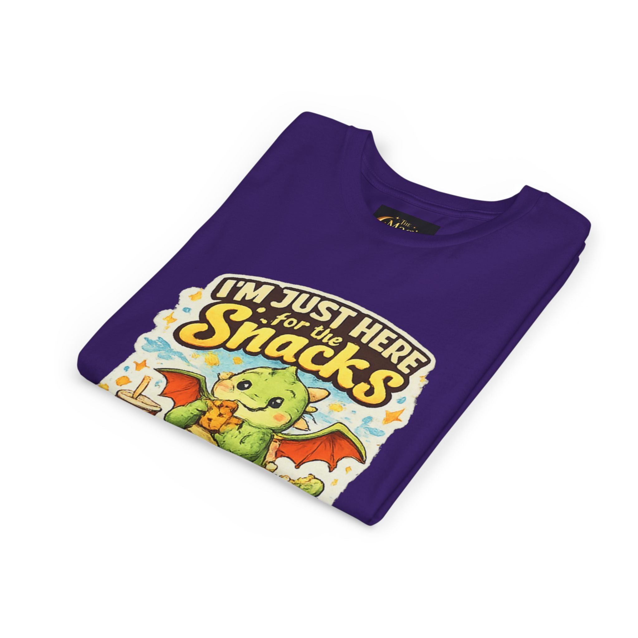 Kids Tee — Cute Dragon “I’m Just Here for the Snacks” Graphic T-Shirt