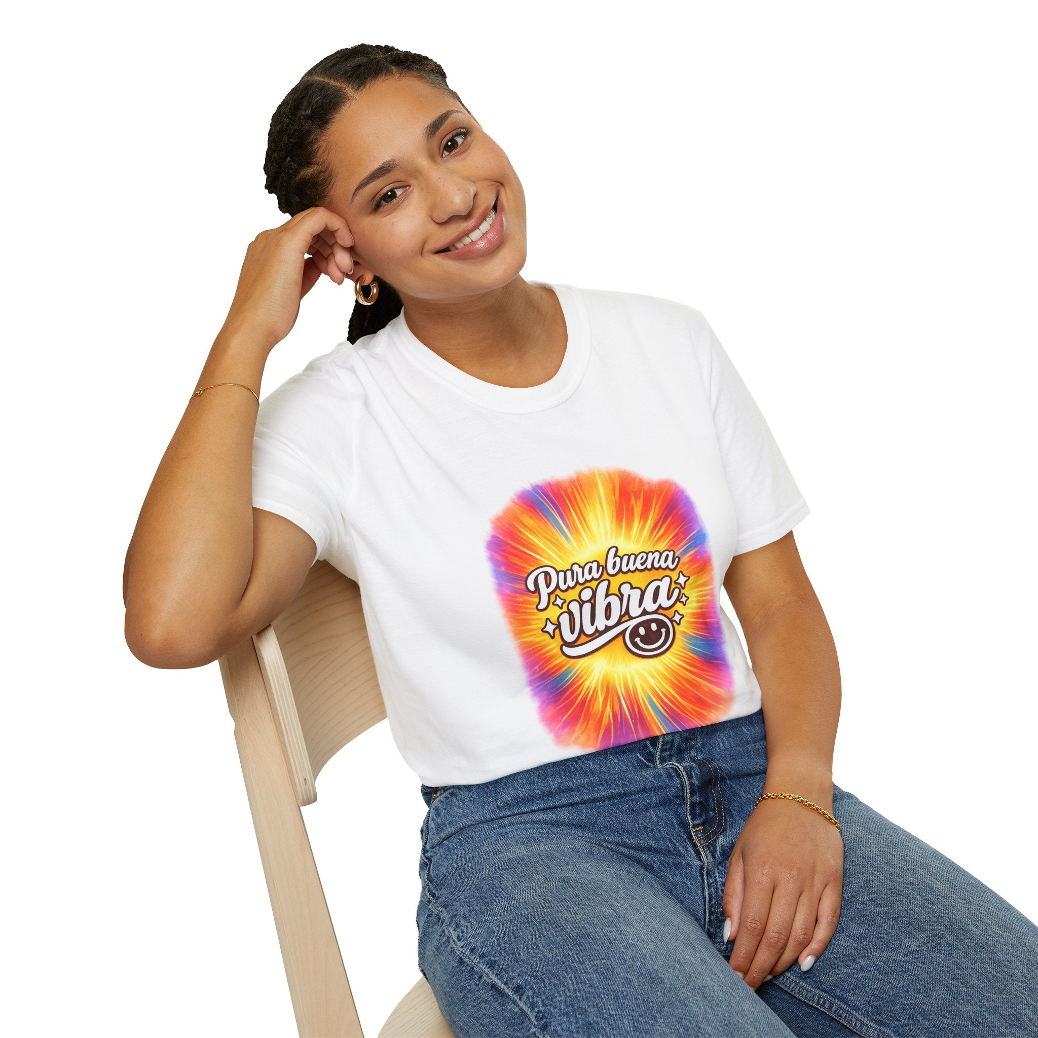 Pura Buena Vibra T-Shirt — Rainbow Tie-Dye Smile Tee