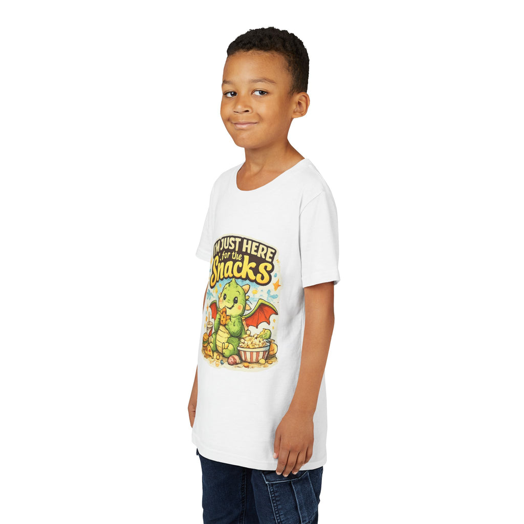 Kids Tee — Cute Dragon “I’m Just Here for the Snacks” Graphic T-Shirt