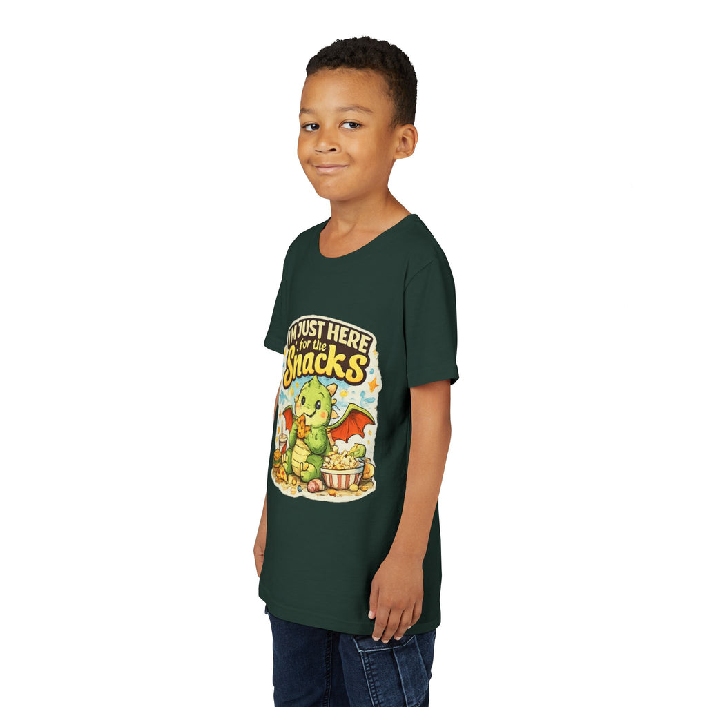 Kids Tee — Cute Dragon “I’m Just Here for the Snacks” Graphic T-Shirt