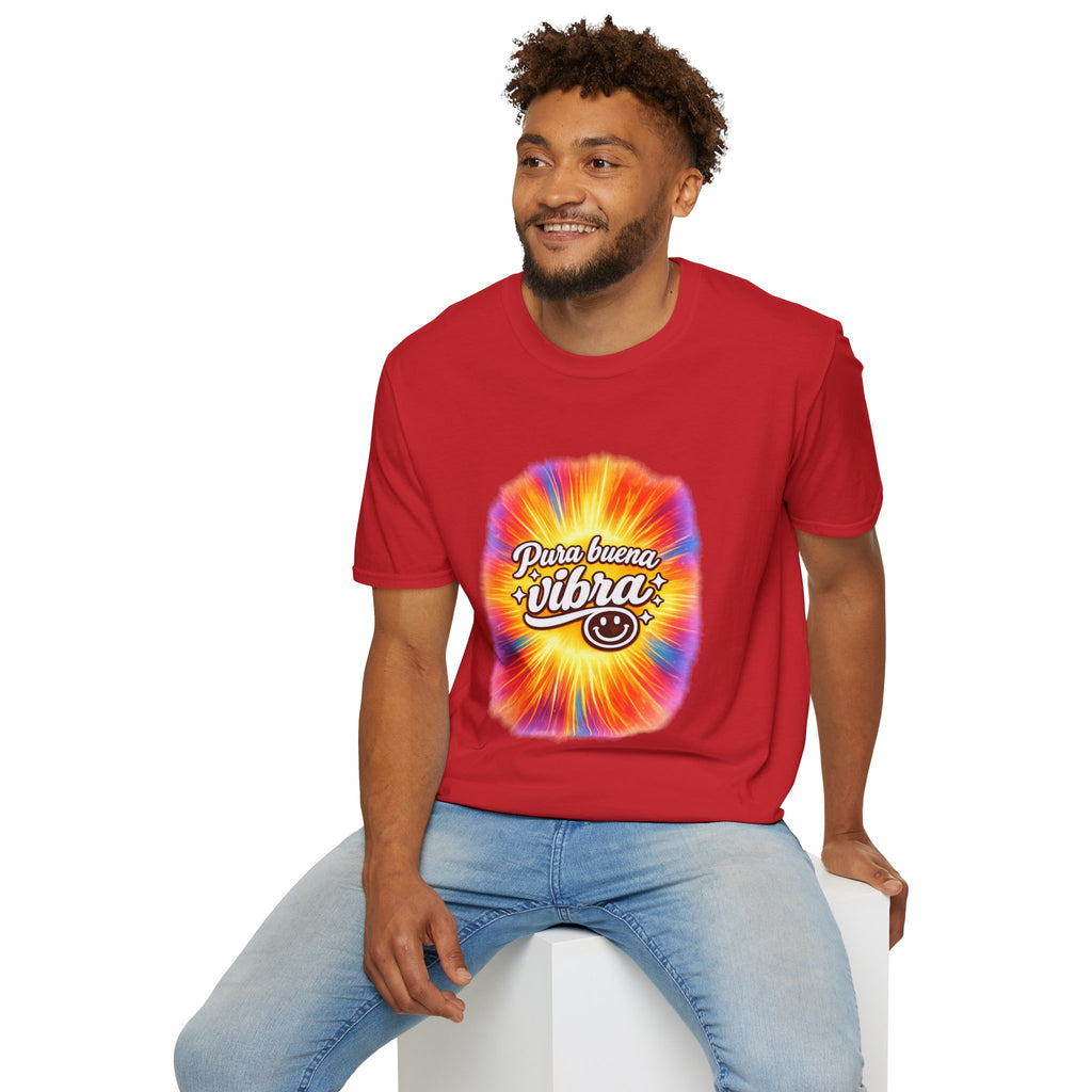 Pura Buena Vibra T-Shirt — Rainbow Tie-Dye Smile Tee