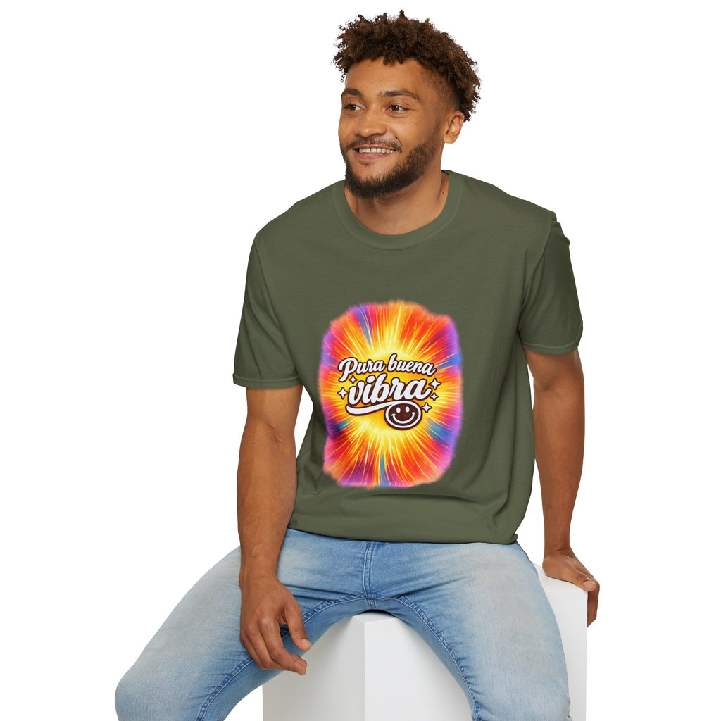 Pura Buena Vibra T-Shirt — Rainbow Tie-Dye Smile Tee