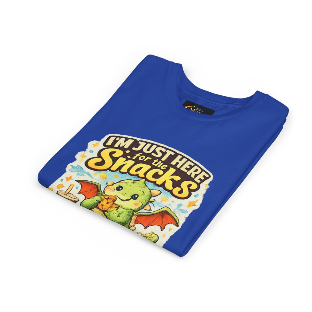 Kids Tee — Cute Dragon “I’m Just Here for the Snacks” Graphic T-Shirt