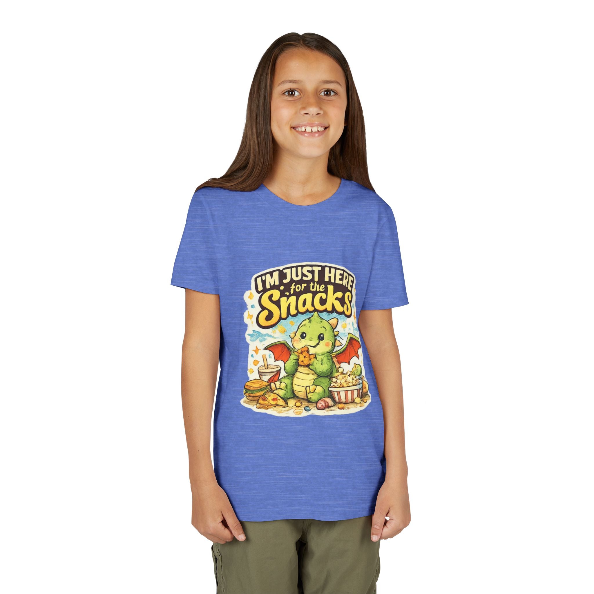 Kids Tee — Cute Dragon “I’m Just Here for the Snacks” Graphic T-Shirt