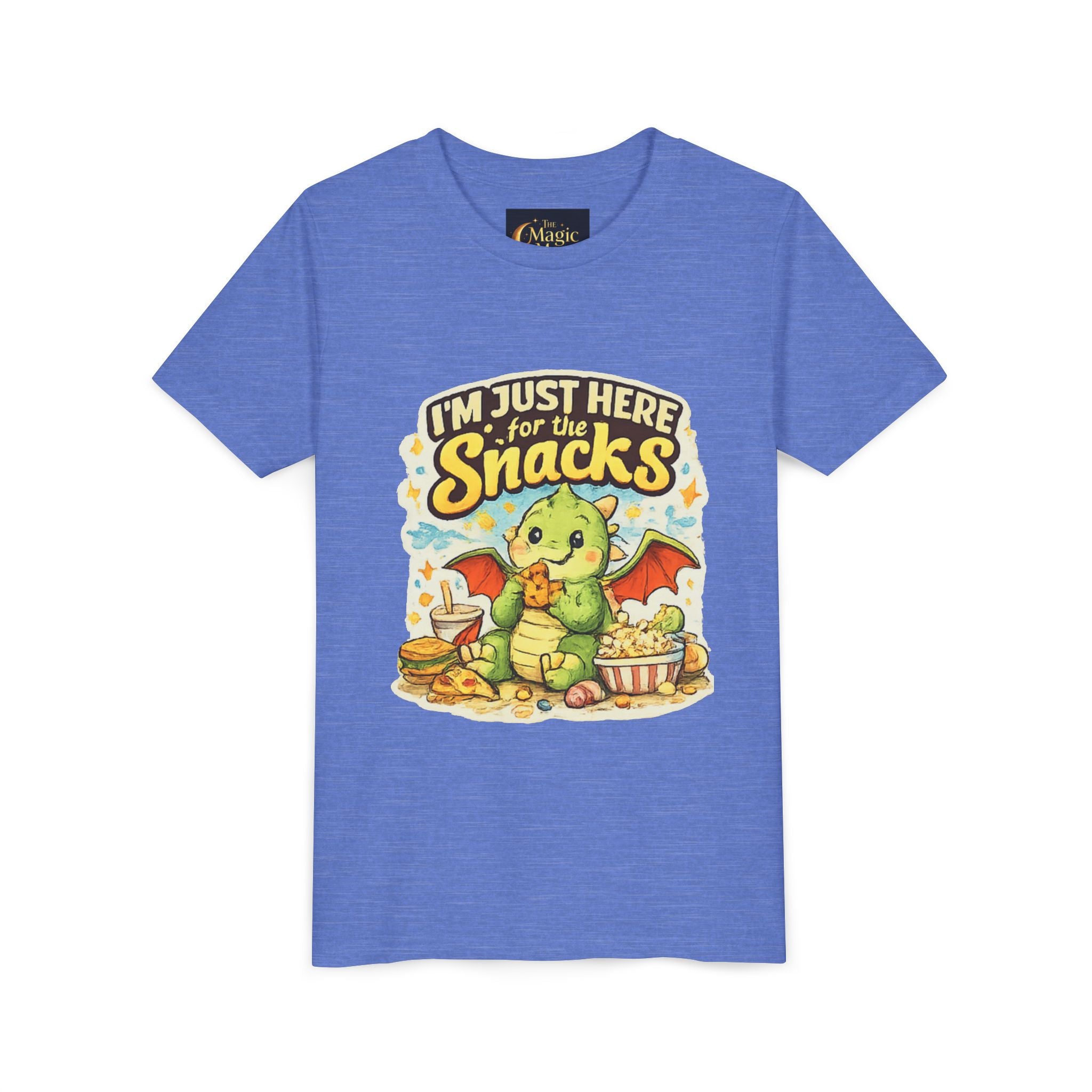 Kids Tee — Cute Dragon “I’m Just Here for the Snacks” Graphic T-Shirt