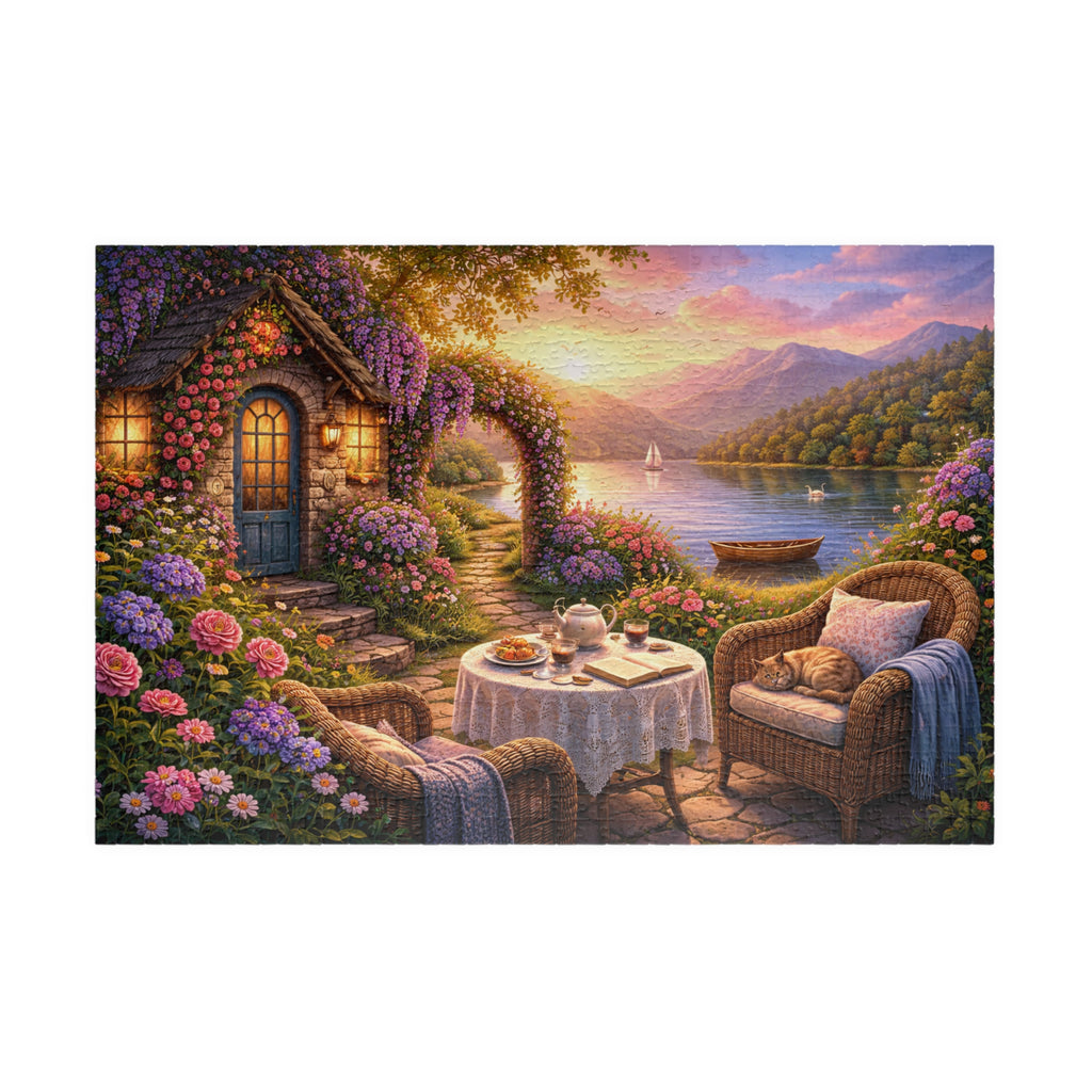 Scenic Lakeside Cottage Puzzle — Tranquil Tea Time 110–1014 Piece Jigsaw