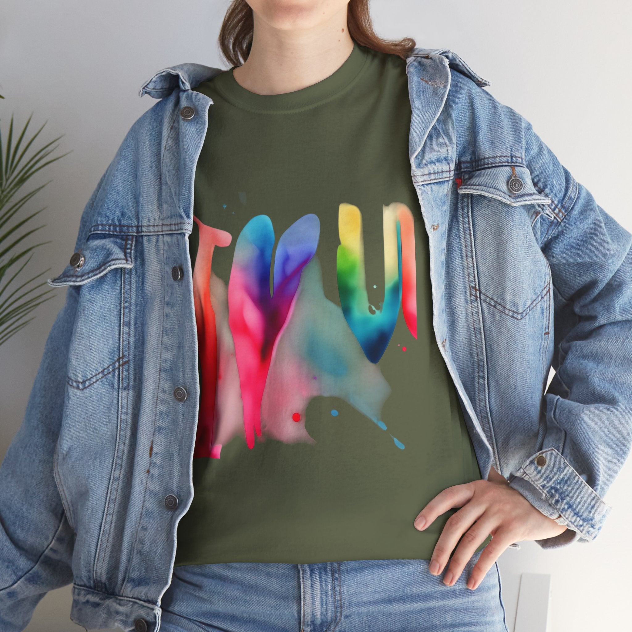T-Shirt — Watercolor Rainbow Heart Design