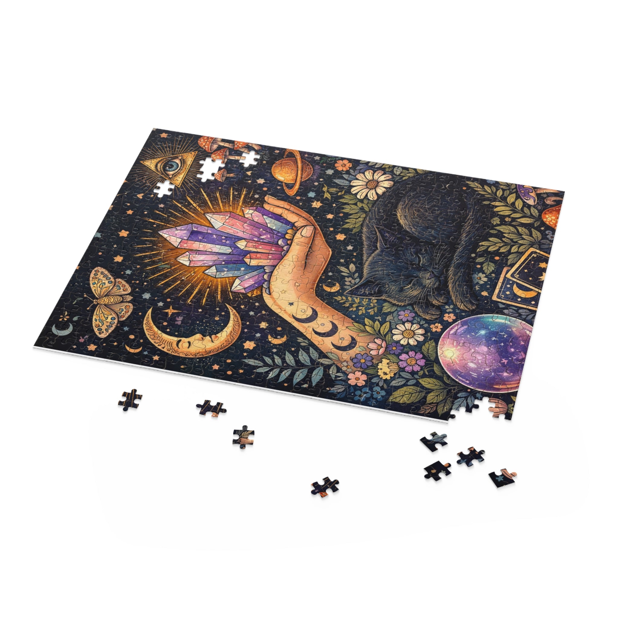 Mystic Crystal & Cat Puzzle — Spiritual 120/252/500-Piece Jigsaw