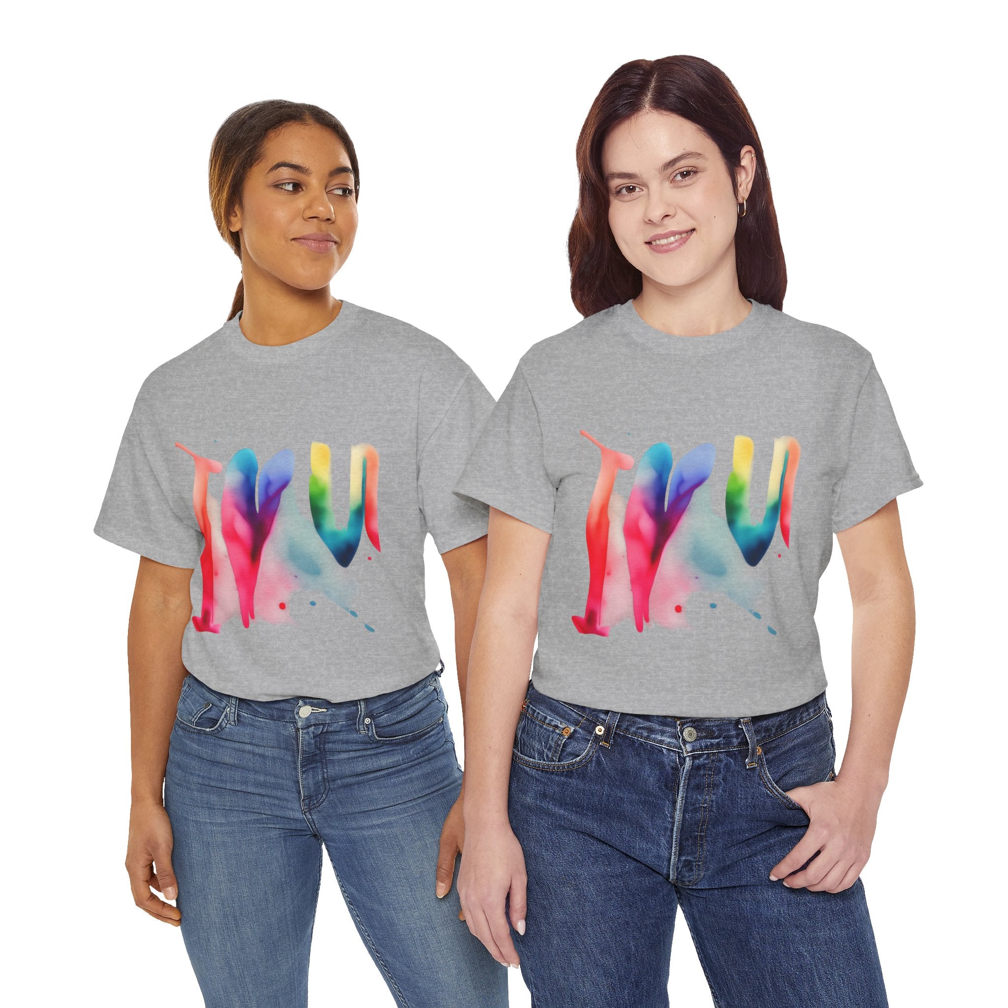T-Shirt — Watercolor Rainbow Heart Design