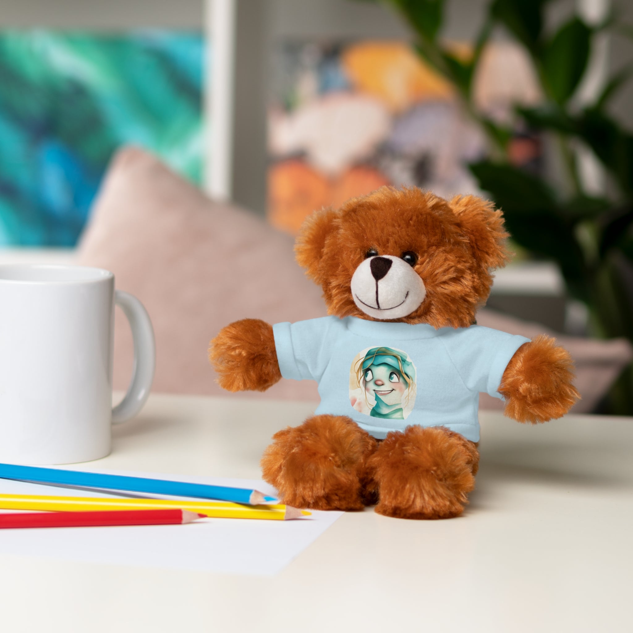 Personalized Plush Bear with Custom Tee — Cute Cartoon Portrait