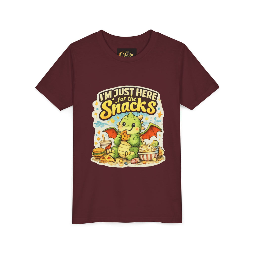 Kids Tee — Cute Dragon “I’m Just Here for the Snacks” Graphic T-Shirt