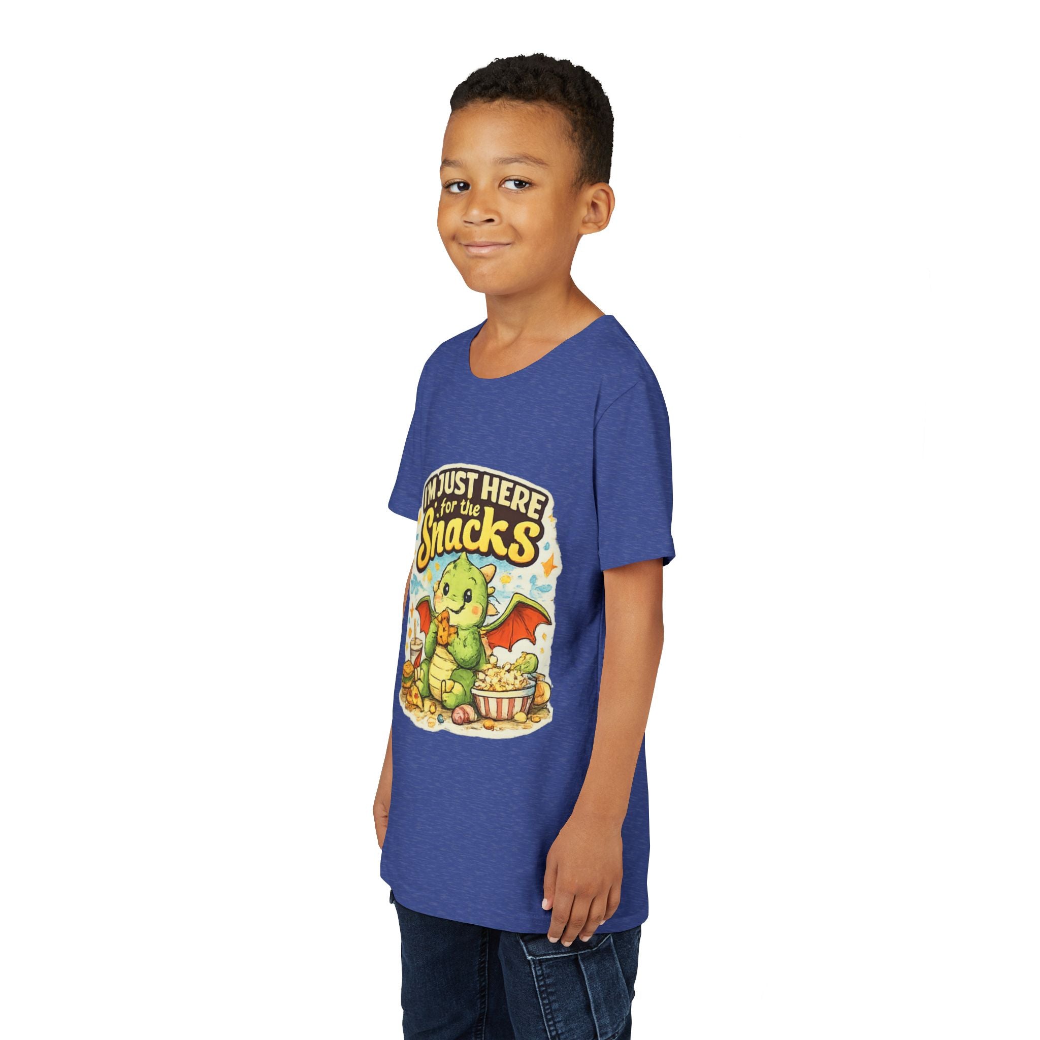 Kids Tee — Cute Dragon “I’m Just Here for the Snacks” Graphic T-Shirt