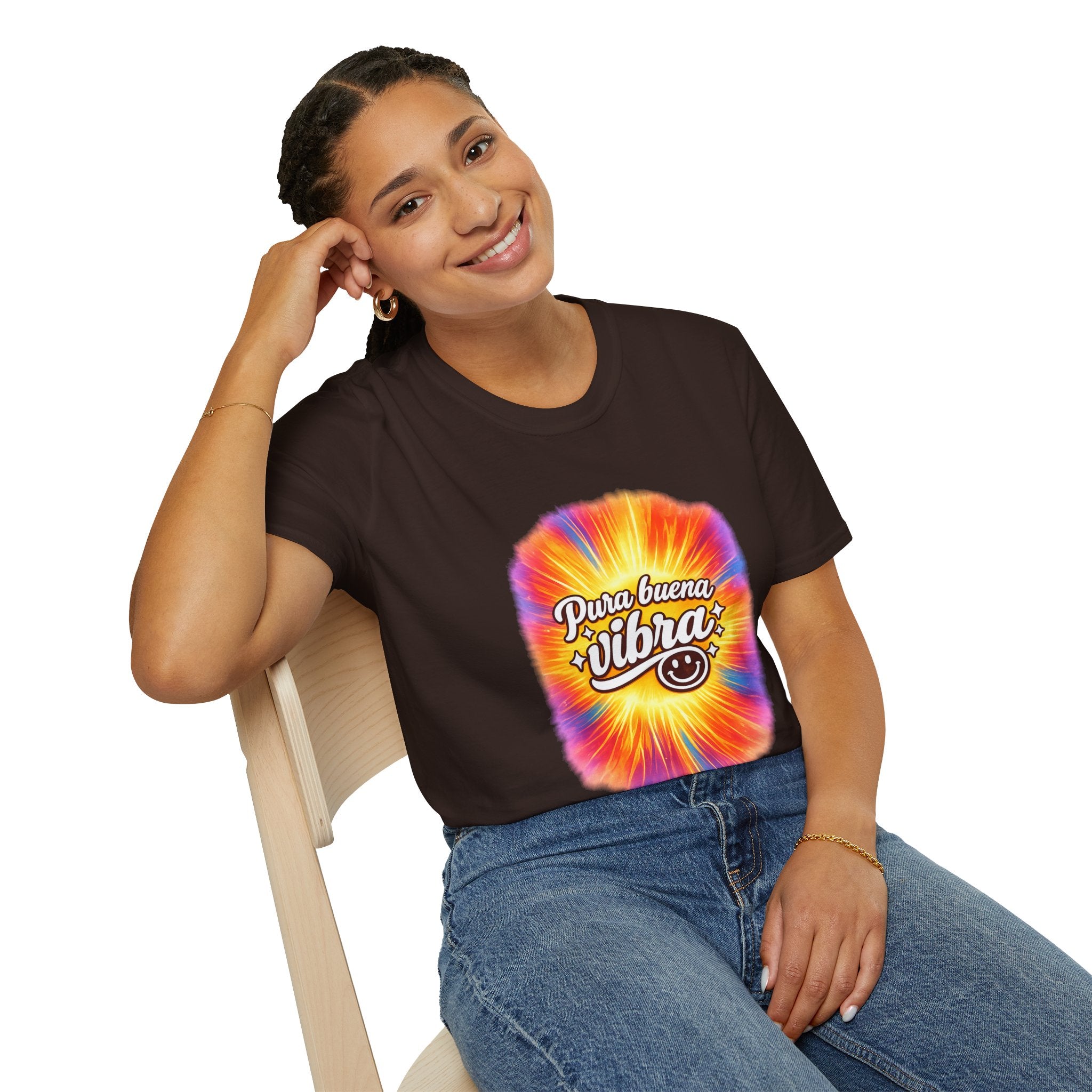 Pura Buena Vibra T-Shirt — Rainbow Tie-Dye Smile Tee