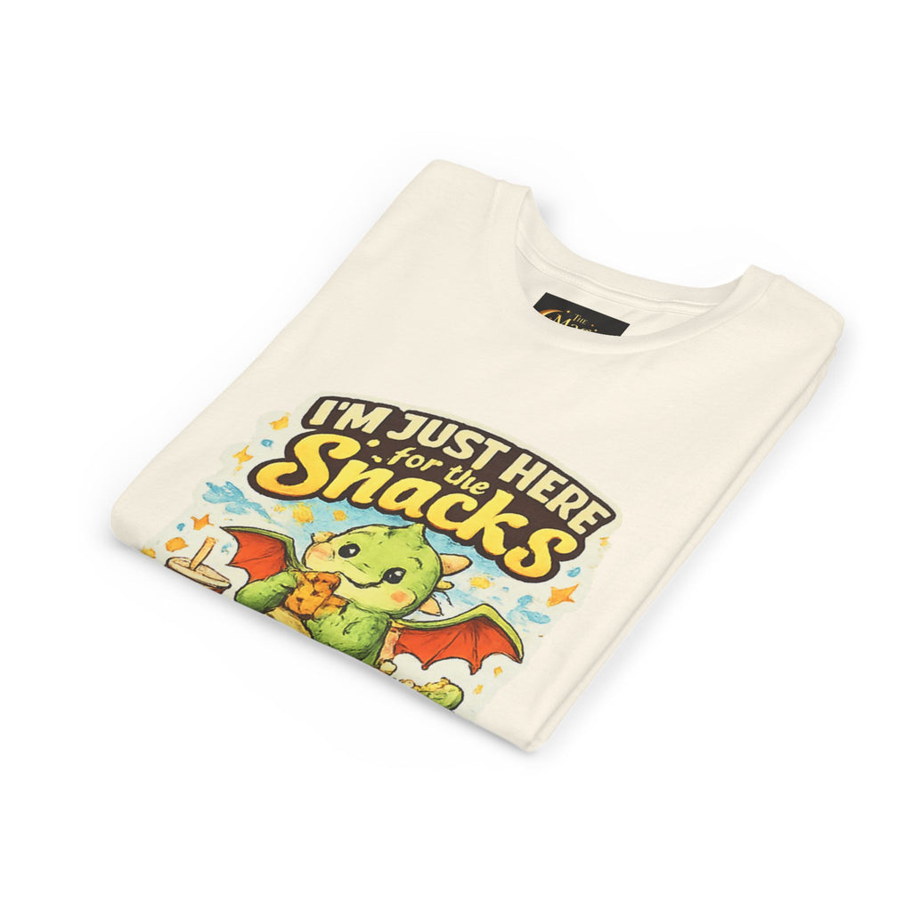 Kids Tee — Cute Dragon “I’m Just Here for the Snacks” Graphic T-Shirt