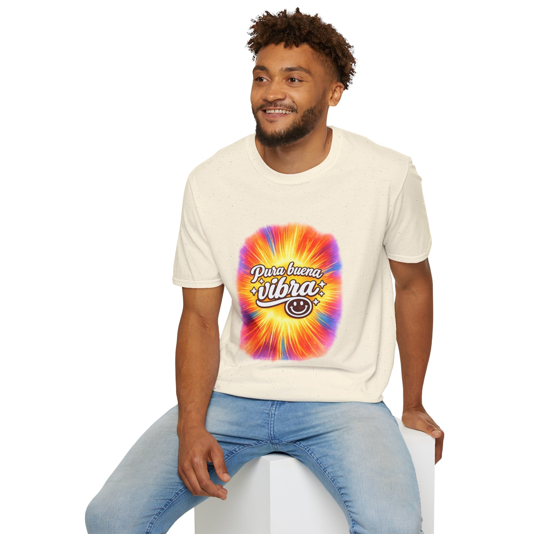 Pura Buena Vibra T-Shirt — Rainbow Tie-Dye Smile Tee