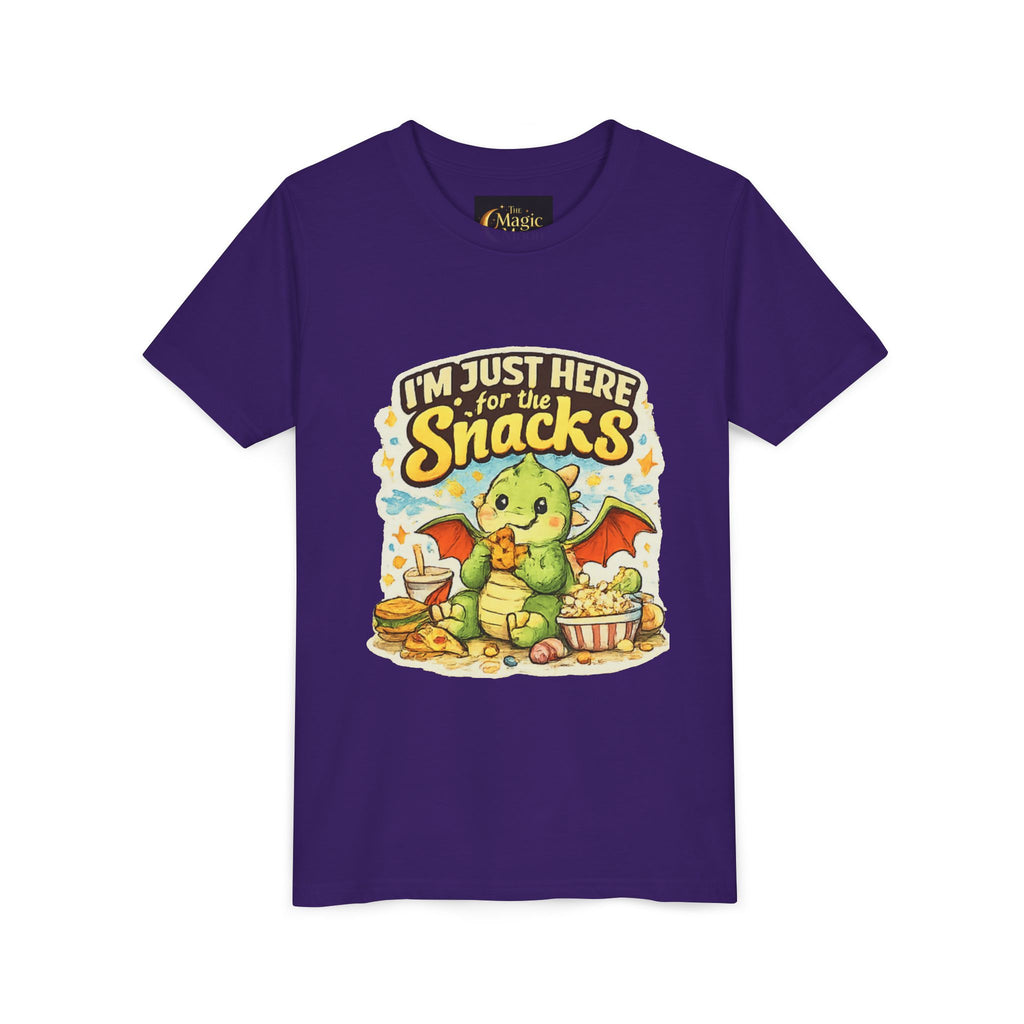 Kids Tee — Cute Dragon “I’m Just Here for the Snacks” Graphic T-Shirt